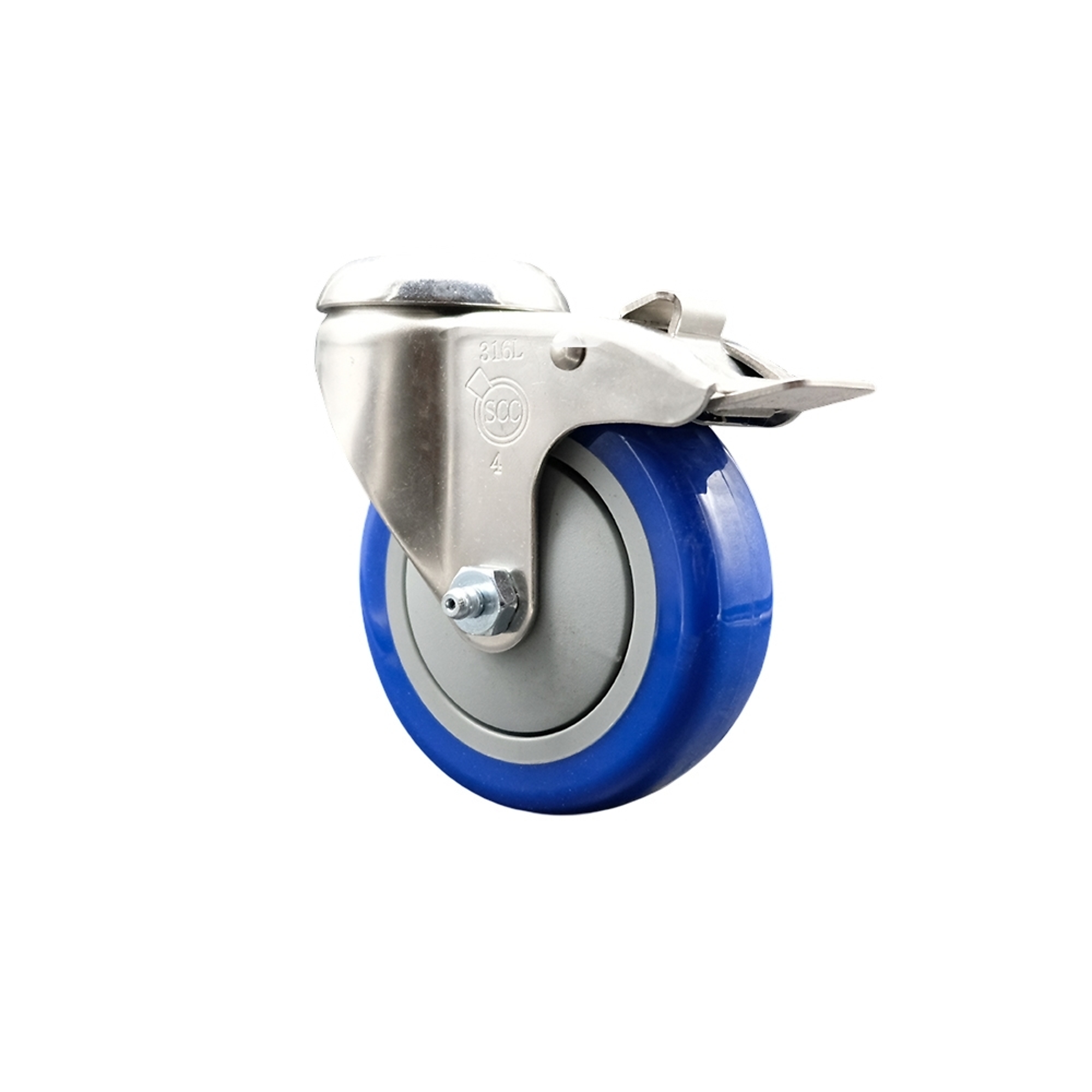 Service Caster, 4Inch x 1 1/4Inch Stem Caster, Wheel Diameter 4 in, Caster Type Swivel, Package (qty.) 1, Model SCC-SS316BHTTL20S414-PPUB-BLUE