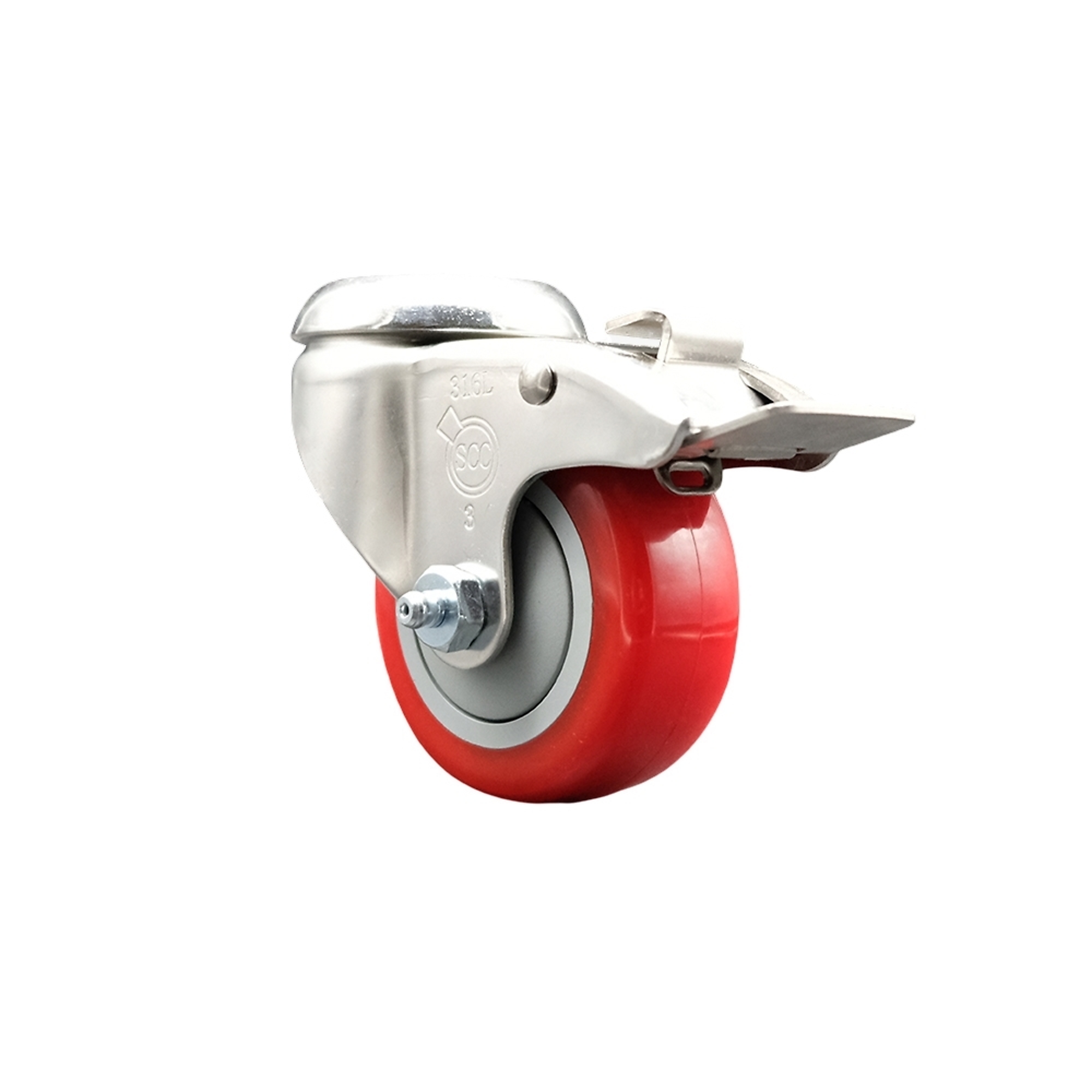 Service Caster, 3Inch x 1 1/4Inch Stem Caster, Wheel Diameter 3 in, Caster Type Swivel, Package (qty.) 1, Model SCC-SS316BHTTL20S314-PPUB-RED