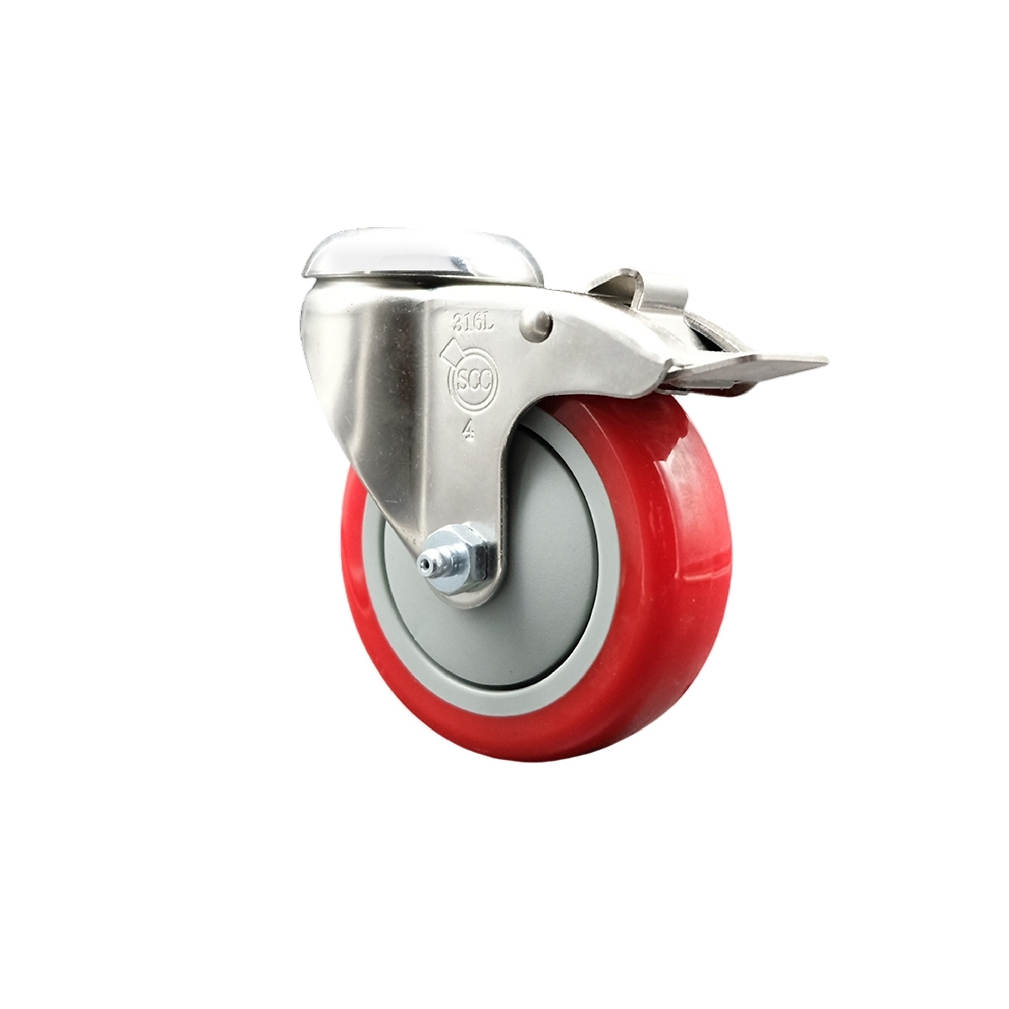 Service Caster, 4Inch x 1 1/4Inch Stem Caster, Wheel Diameter 4 in, Caster Type Swivel, Package (qty.) 1, Model SCC-SS316BHTTL20S414-PPUB-RED