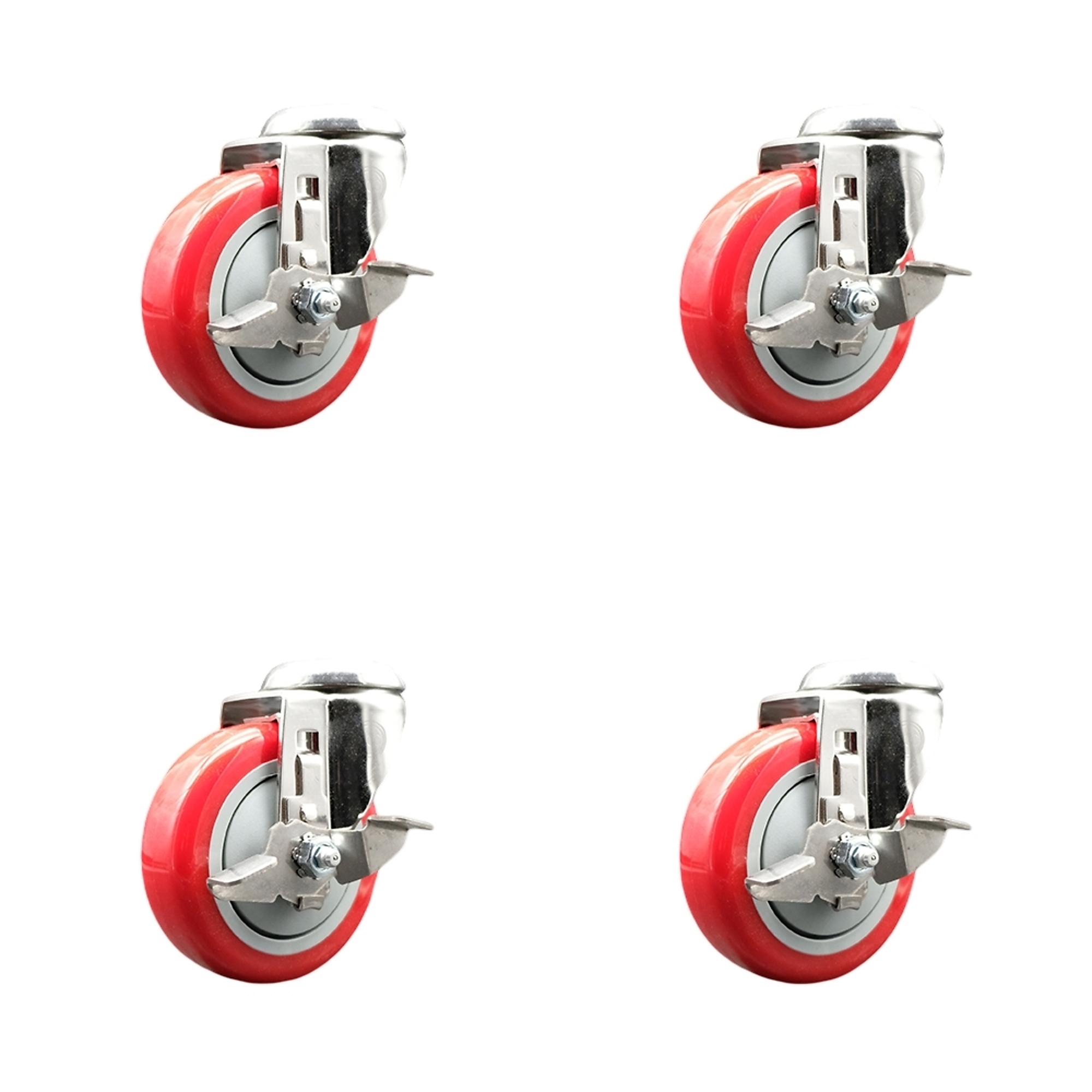 Service Caster, 4Inch x 1 1/4Inch Stem Casters, Wheel Diameter 4 in, Caster Type Swivel, Package (qty.) 4, Model SCC-SS316BH20S414-PPUB-RED-TLB-4