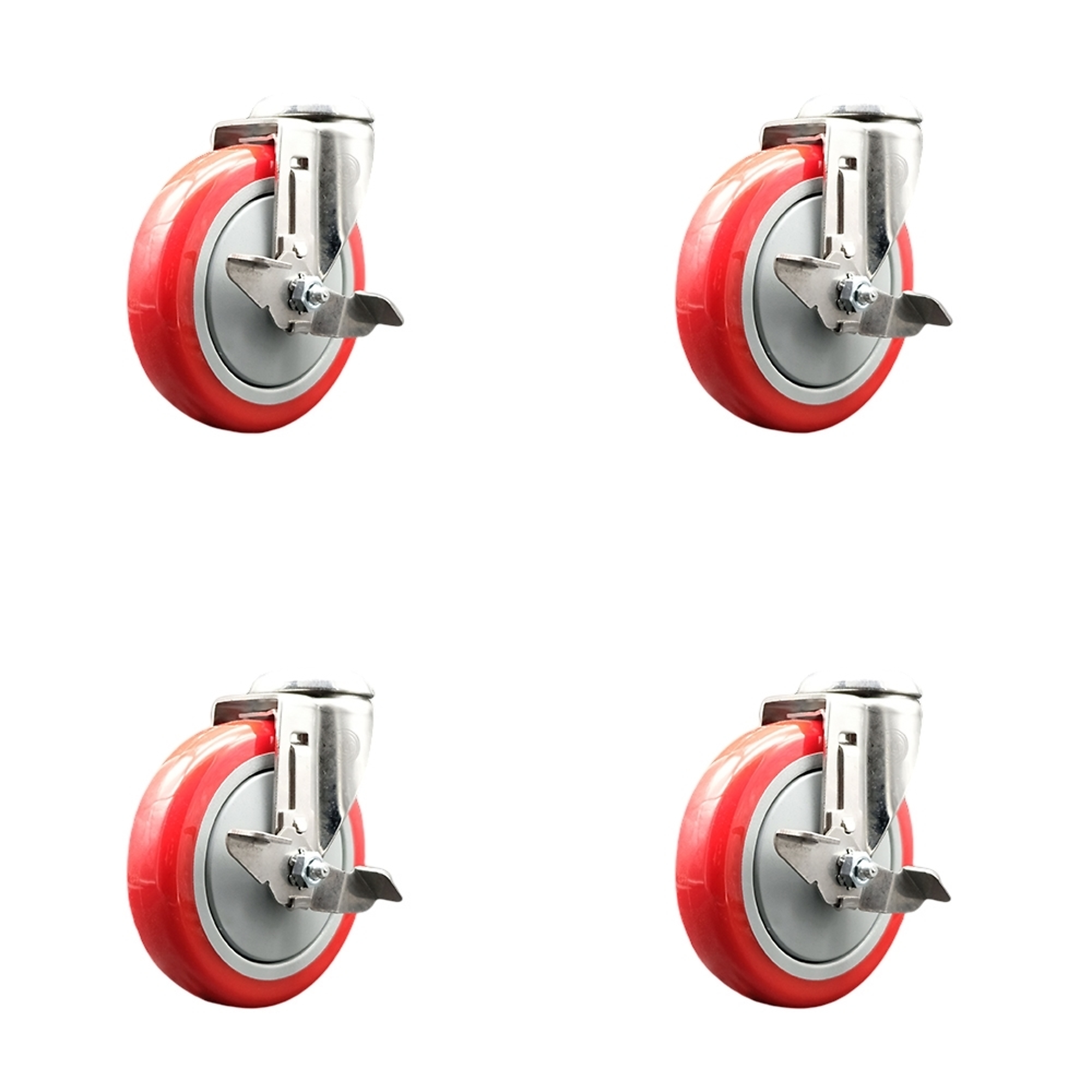 Service Caster, 5Inch x 1 1/4Inch Stem Casters, Wheel Diameter 5 in, Caster Type Swivel, Package (qty.) 4, Model SCC-SS316BH20S514-PPUB-RED-TLB-4