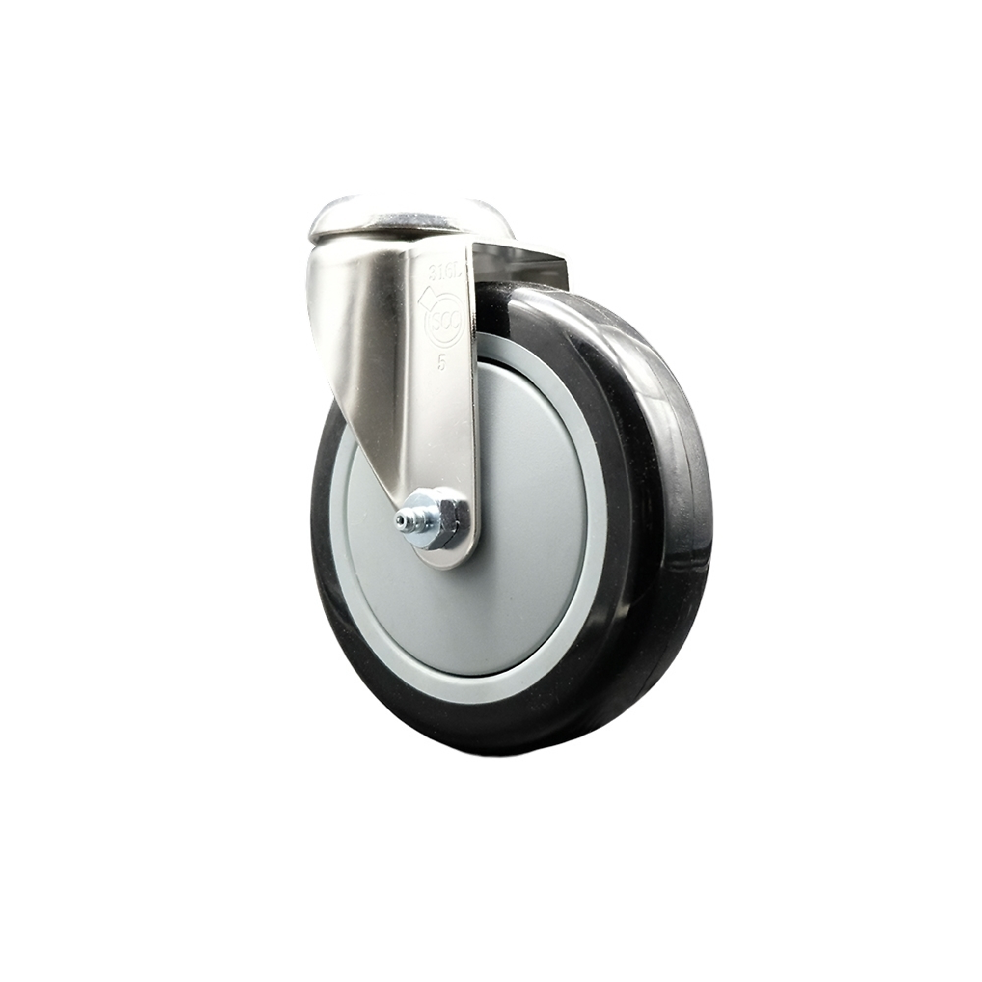 Service Caster, 5Inch x 1 1/4Inch Stem Caster, Wheel Diameter 5 in, Caster Type Swivel, Package (qty.) 1, Model SCC-SS316BH20S514-PPUB-BLK