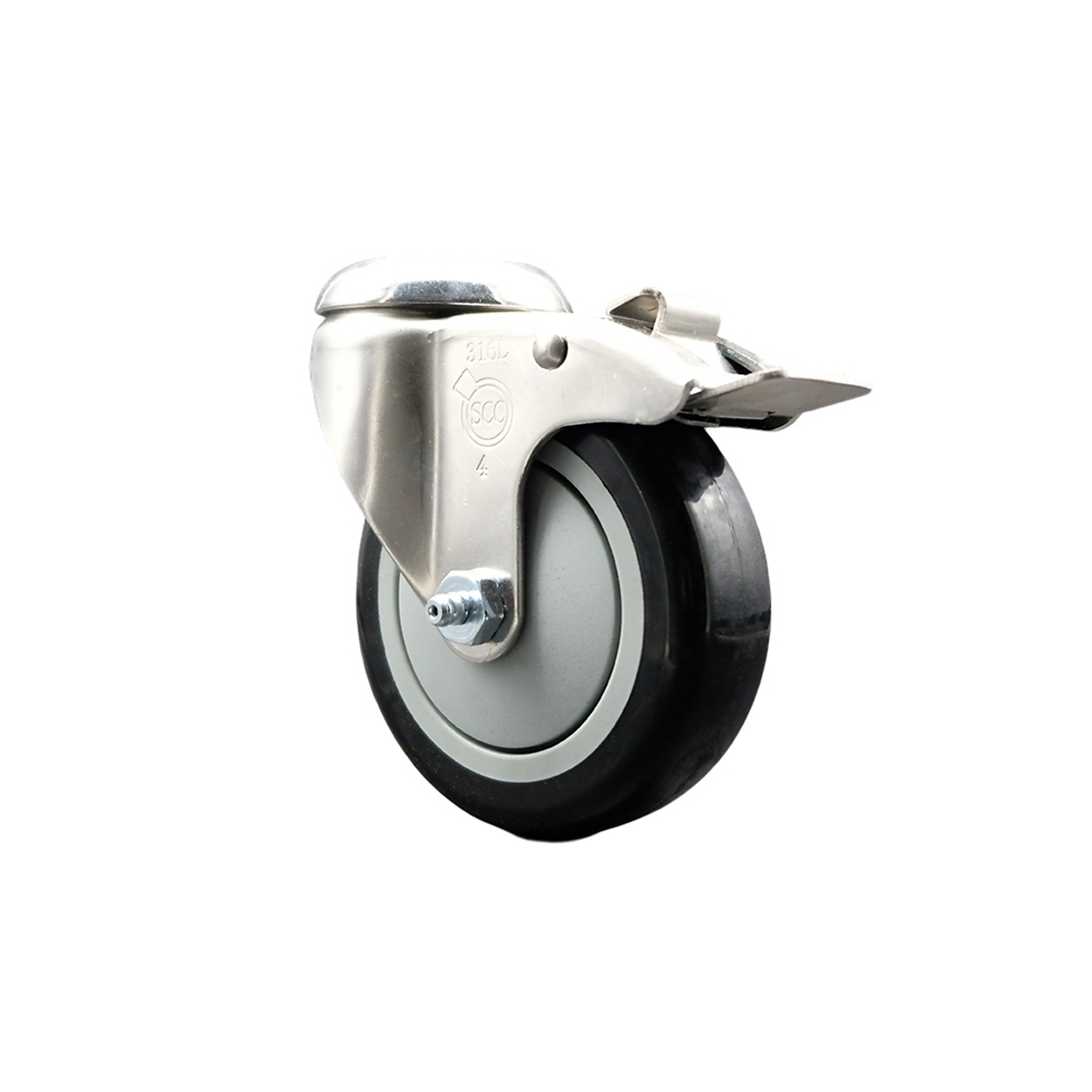 Service Caster, 4Inch x 1 1/4Inch Stem Caster, Wheel Diameter 4 in, Caster Type Swivel, Package (qty.) 1, Model SCC-SS316BHTTL20S414-PPUB-BLK