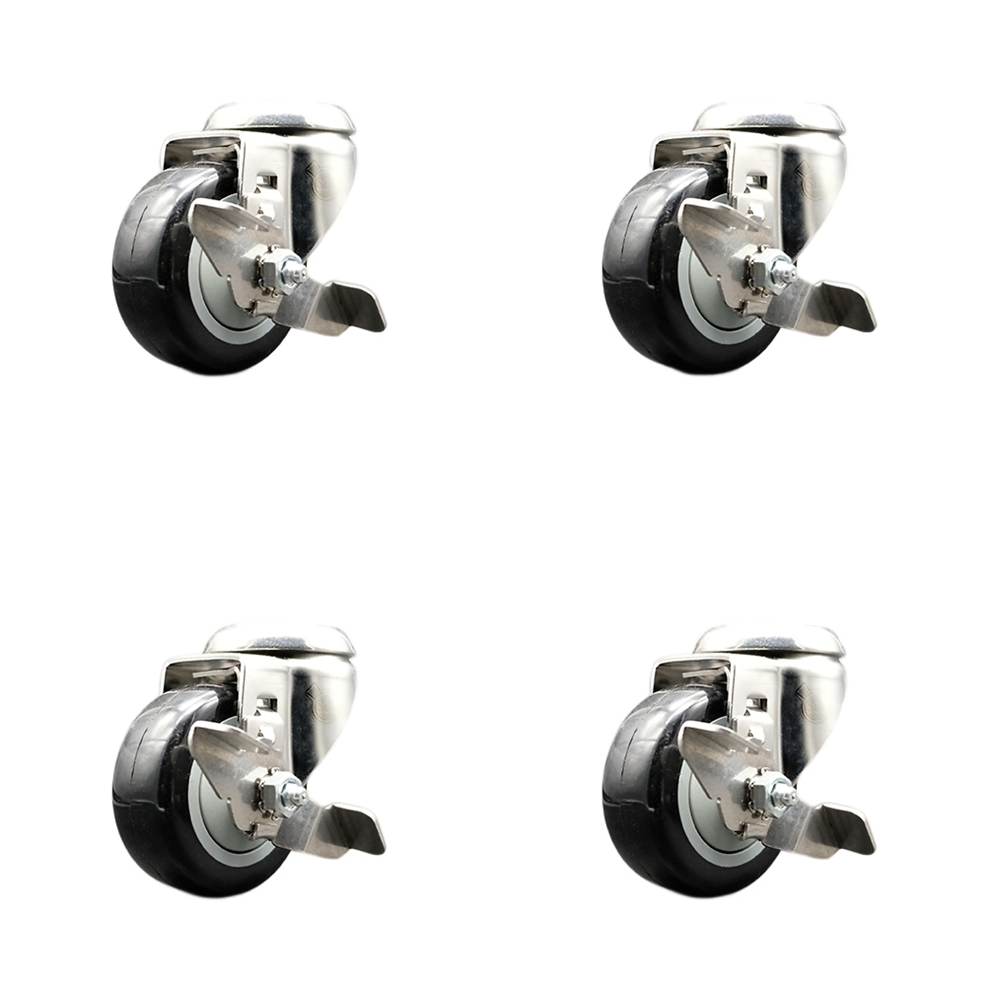 Service Caster, 3 1/2Inch x 1 1/4Inch Stem Casters, Wheel Diameter 3.5 in, Caster Type Swivel, Package (qty.) 4, Model SCC-SS316BH20S3514-PPUB-BLK-TLB