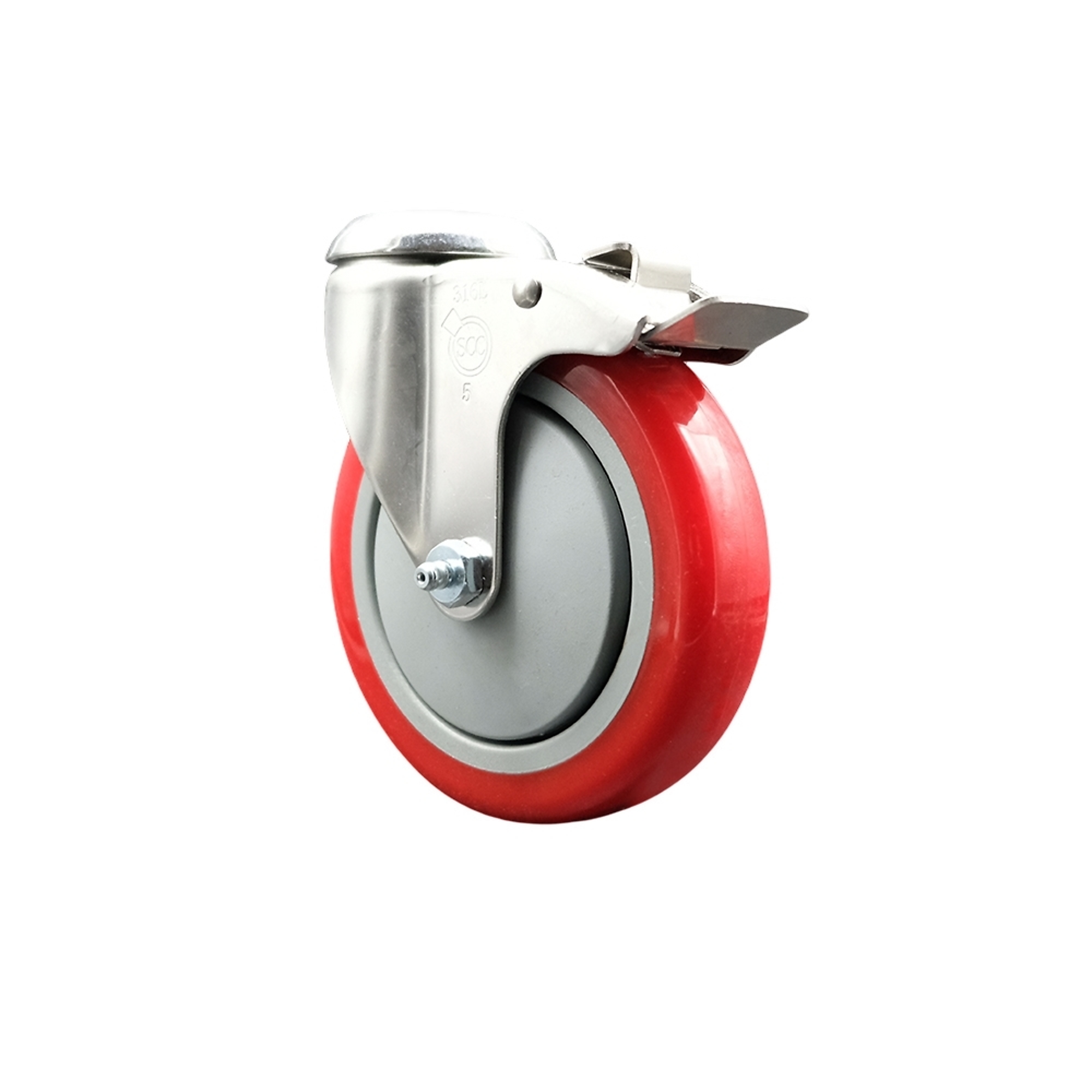 Service Caster, 5Inch x 1 1/4Inch Stem Caster, Wheel Diameter 5 in, Caster Type Swivel, Package (qty.) 1, Model SCC-SS316BHTTL20S514-PPUB-RED