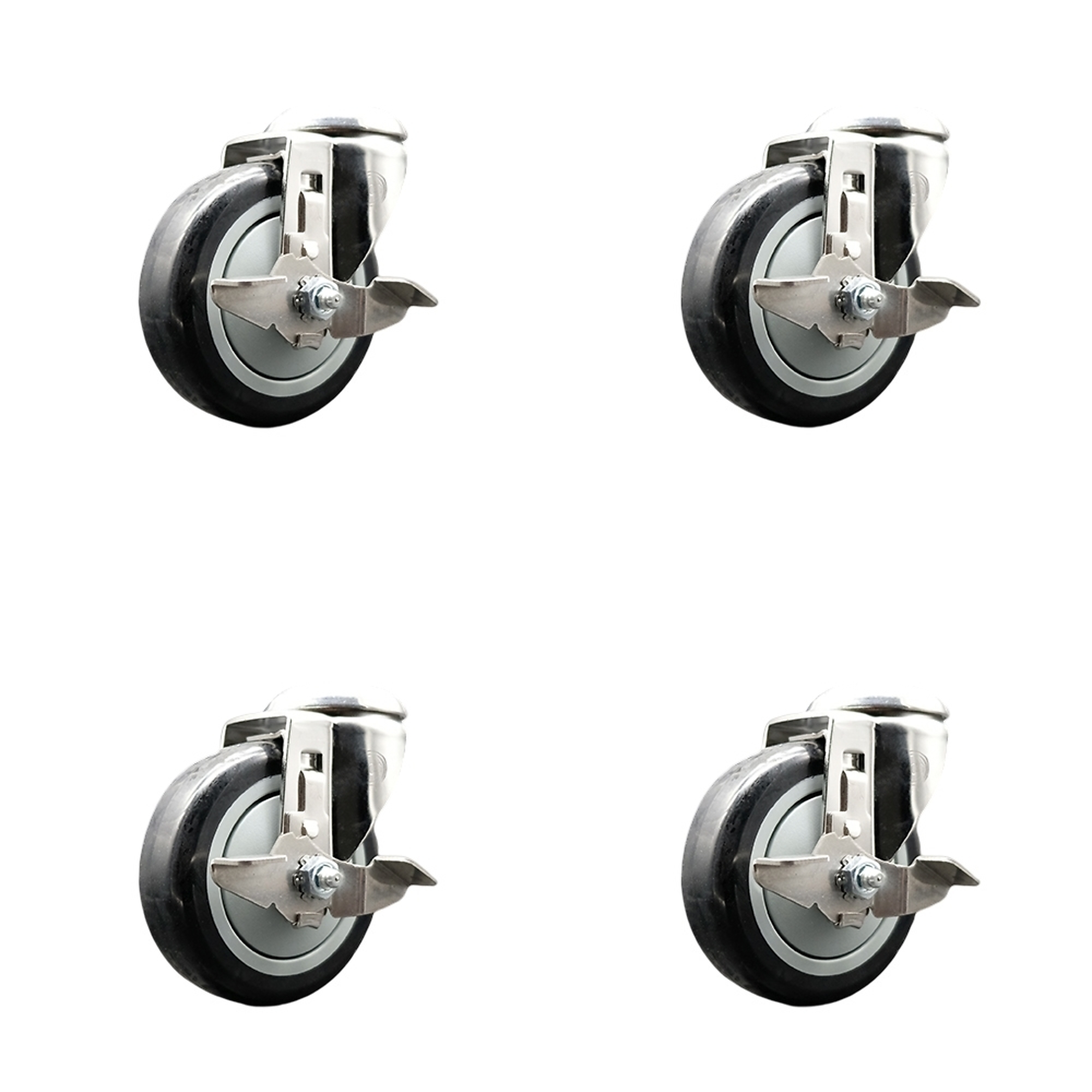 Service Caster, 4Inch x 1 1/4Inch Stem Casters, Wheel Diameter 4 in, Caster Type Swivel, Package (qty.) 4, Model SCC-SS316BH20S414-PPUB-BLK-TLB-4