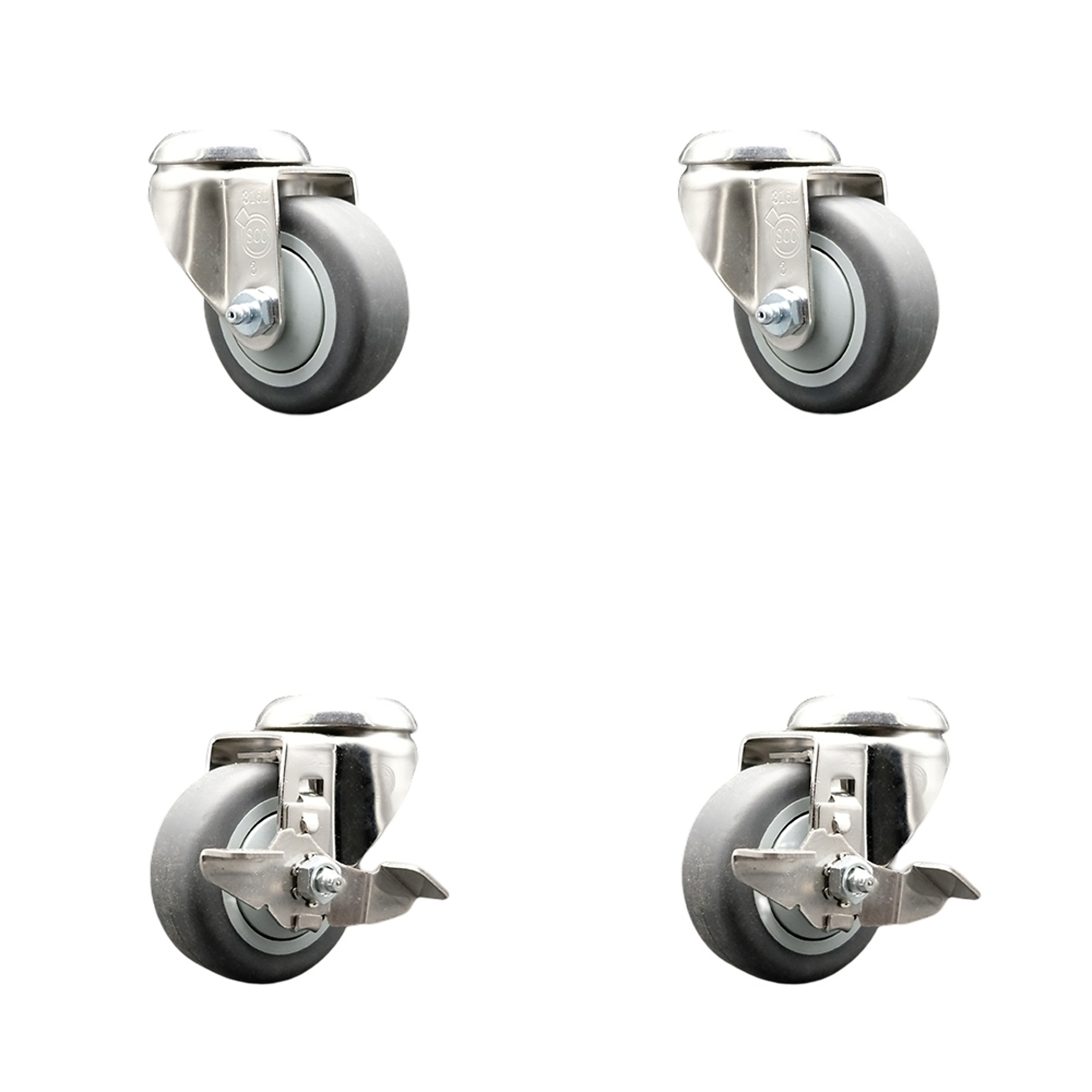 Service Caster, 3 1/2Inch x 1 1/4Inch Stem Casters, Wheel Diameter 3.5 in, Caster Type Swivel, Package (qty.) 4, Model SCC-SS316BH20S3514-TPRB-2-TLB-2