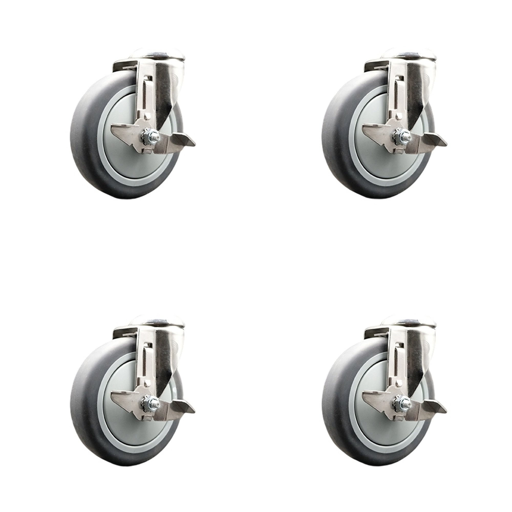 Service Caster, 5Inch x 1 1/4Inch Stem Casters, Wheel Diameter 5 in, Caster Type Swivel, Package (qty.) 4, Model SCC-SS316BH20S514-TPRB-TLB-4