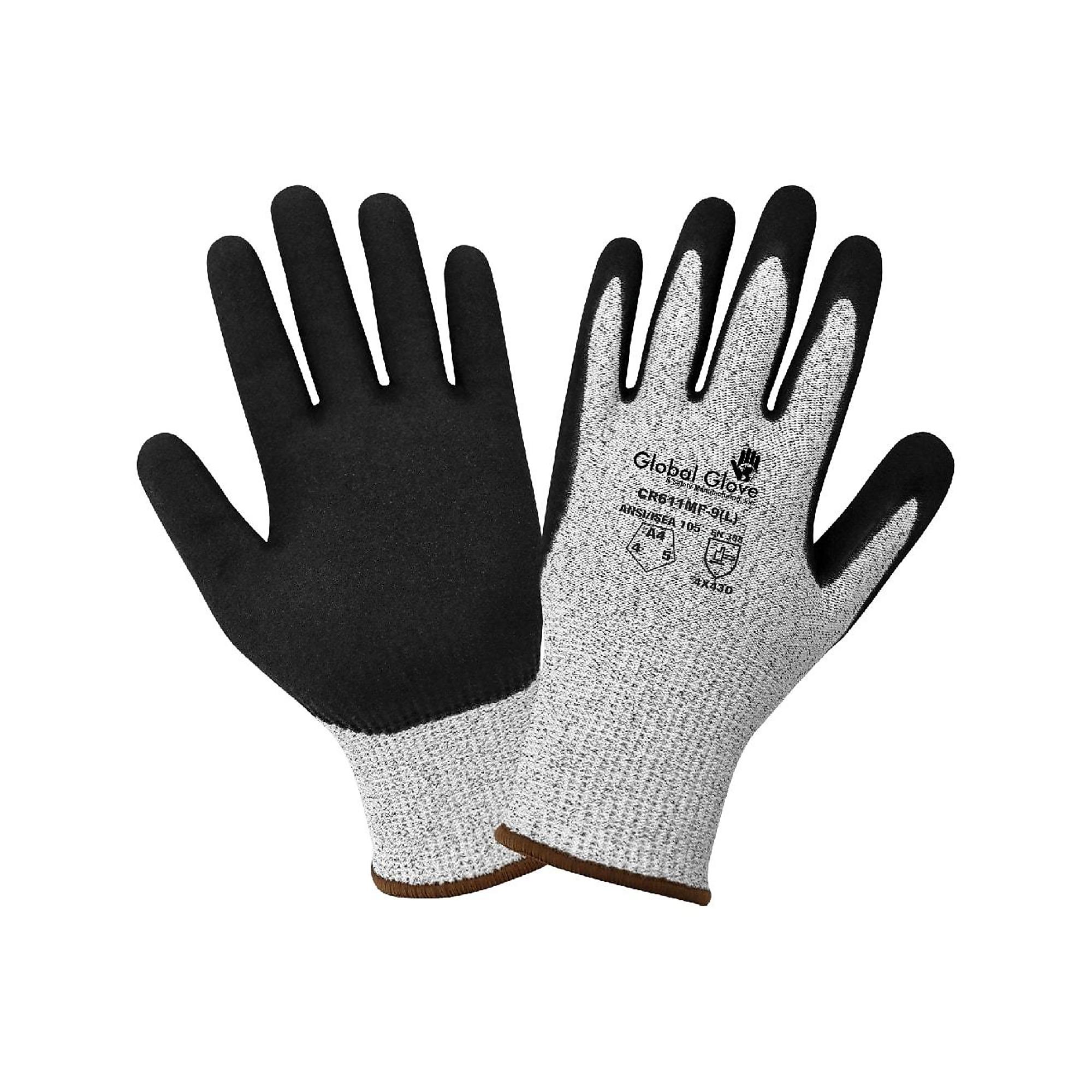 Global Glove, Nitrile Dipped Gloves, L, Gray, Model CR611MF-9(L)
