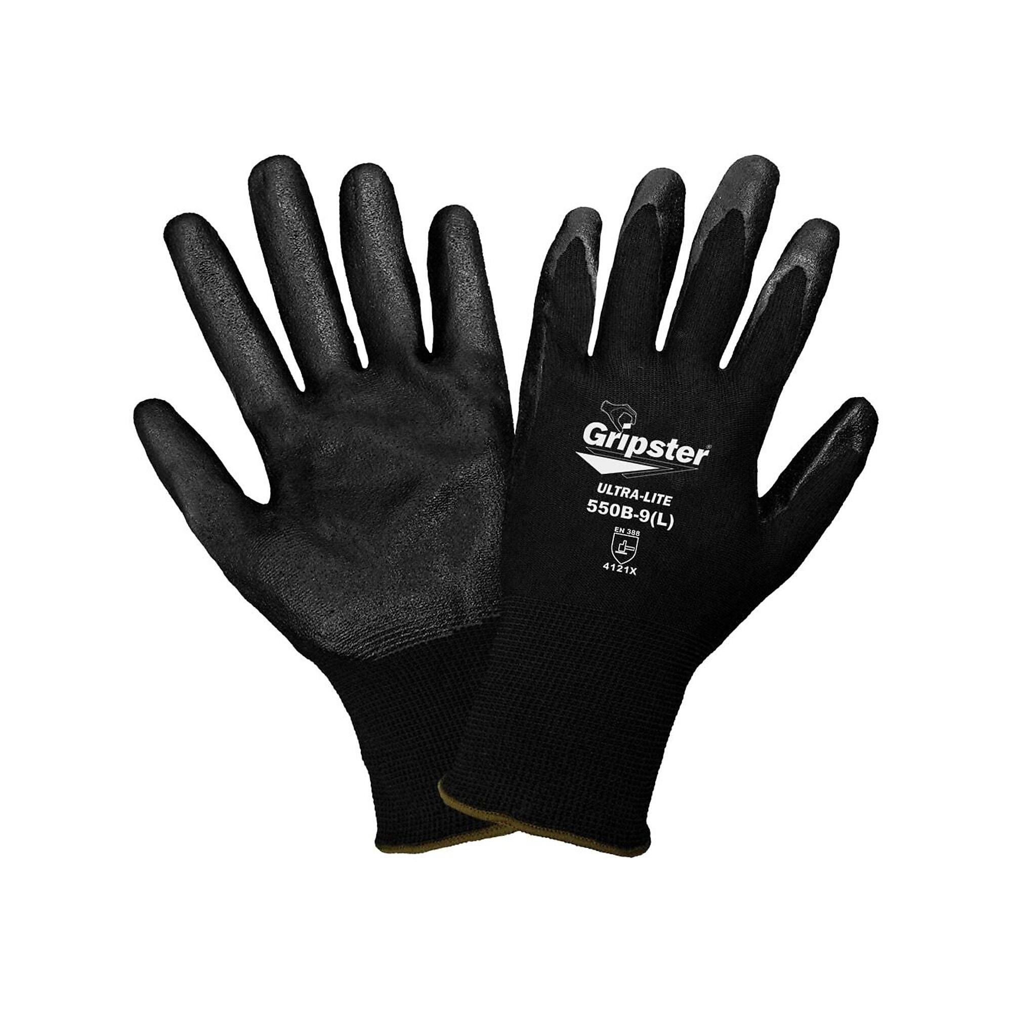 Global Glove Gripster , Black, Black Nitrile Dip, Cut Resistant A1 Gloves - 12 Pairs, Size L, Color Black, Included (qty.) 12 Model 550B-9(L)