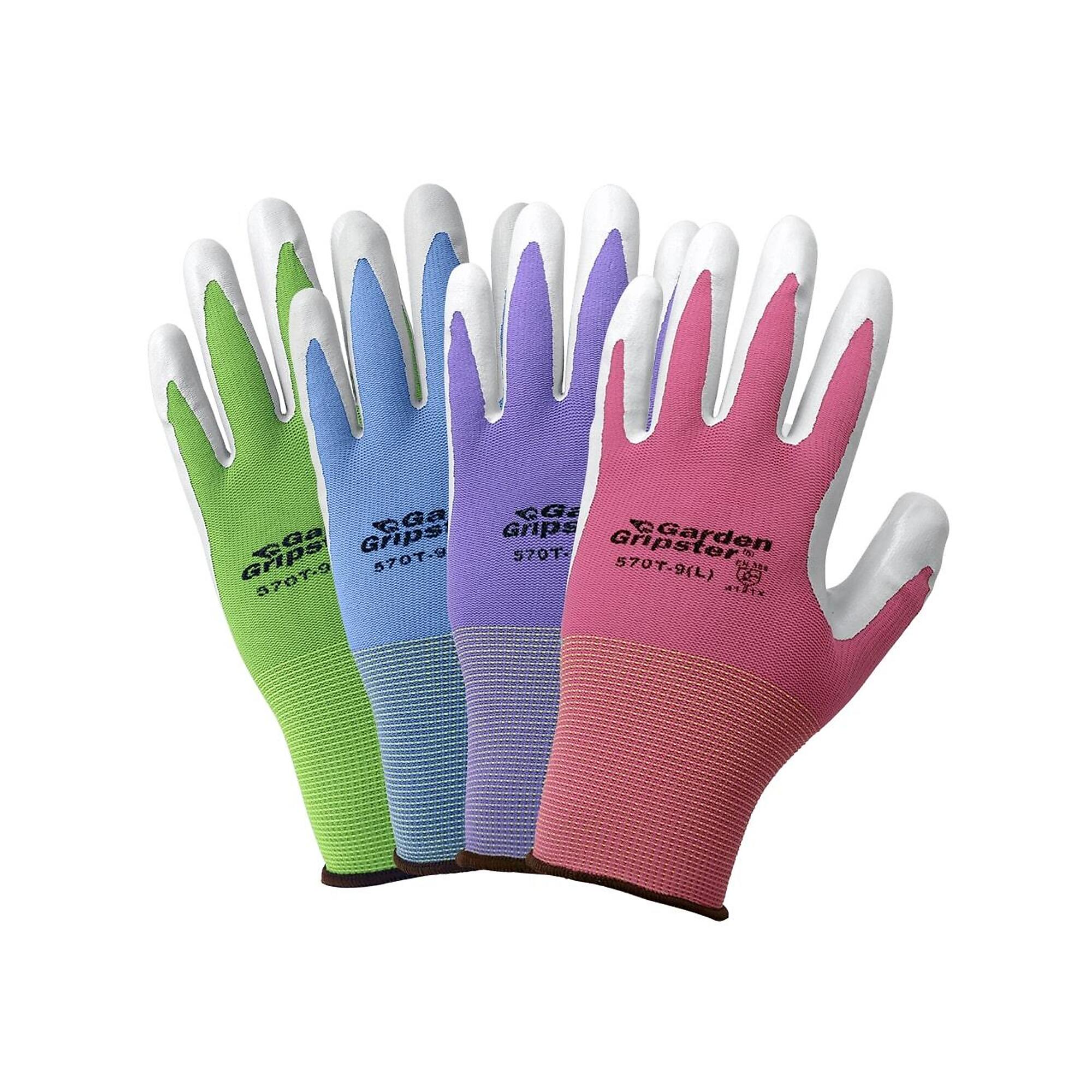 Global Glove Garden Gripster , Multi-Color, Nitrile Coated, Cut A1 Garden Gloves- 12 Pairs, Size S, Color Blue, Pink, Green, and Purple, Included (qty