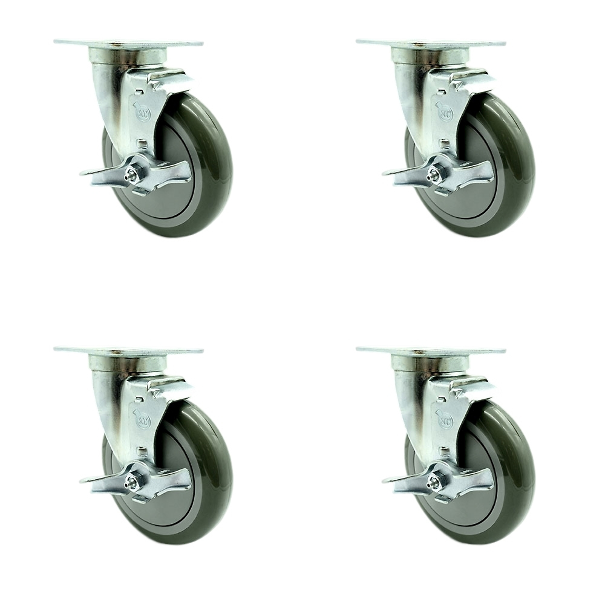 Service Caster, 5Inch x 1 1/4Inch Plate Casters, Wheel Diameter 5 in, Caster Type Swivel, Package (qty.) 4, Model SCC-20S514-PPUB-TLB-TPU1-4