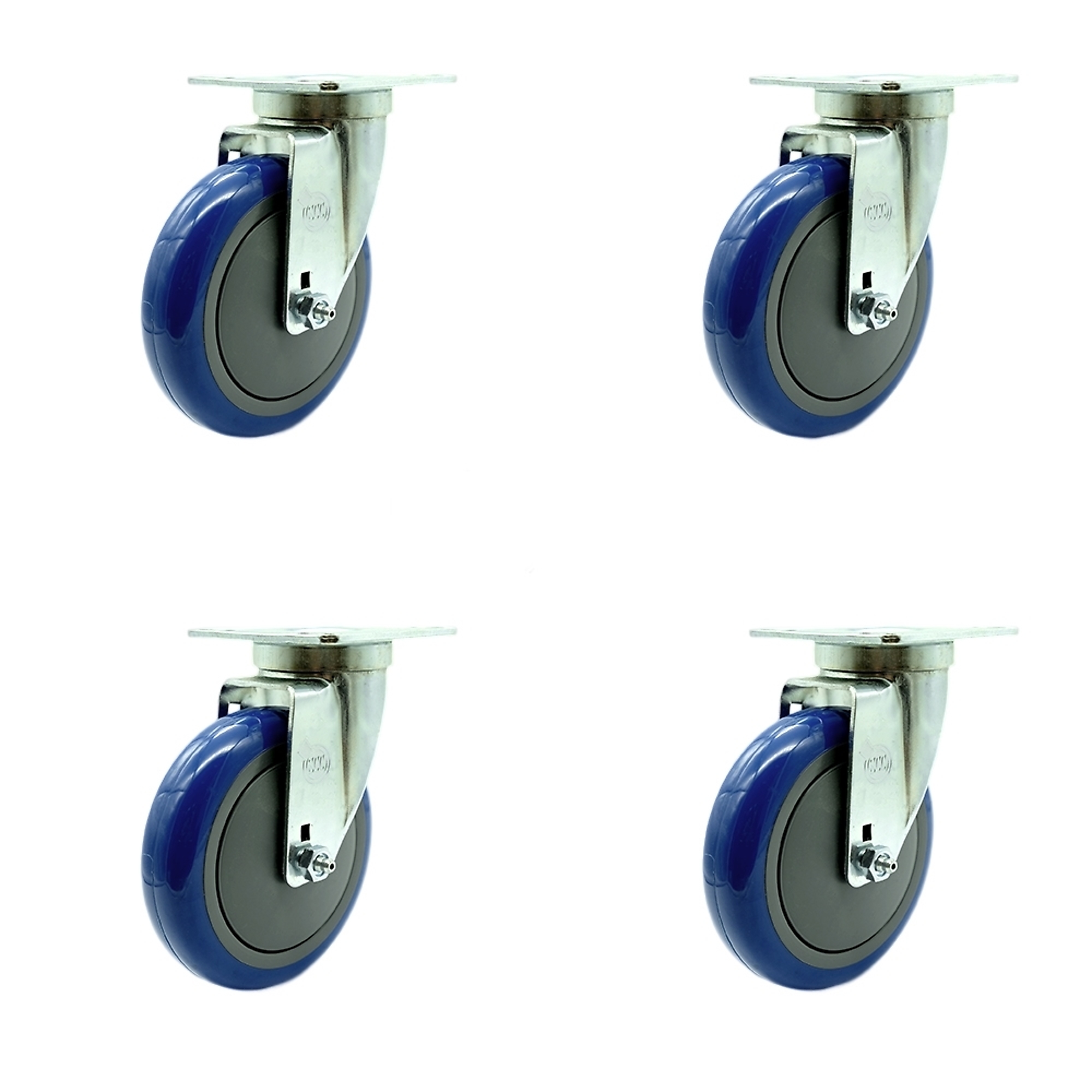 Service Caster, 5Inch x 1 1/4Inch Plate Casters, Wheel Diameter 5 in, Caster Type Swivel, Package (qty.) 4, Model SCC-20S514-PPUB-BLUE-TPU1-4