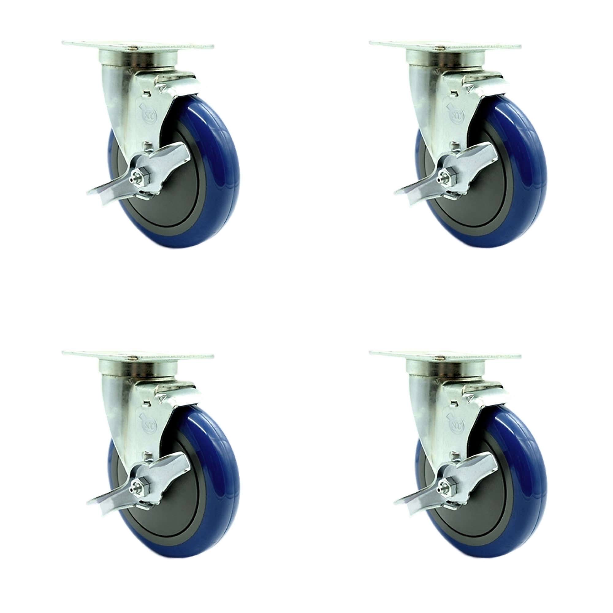 Service Caster, 5Inch x 1 1/4Inch Plate Casters, Wheel Diameter 5 in, Caster Type Swivel, Package (qty.) 4, Model SCC-20S514-PPUB-BLUE-TLB-TPU1-4