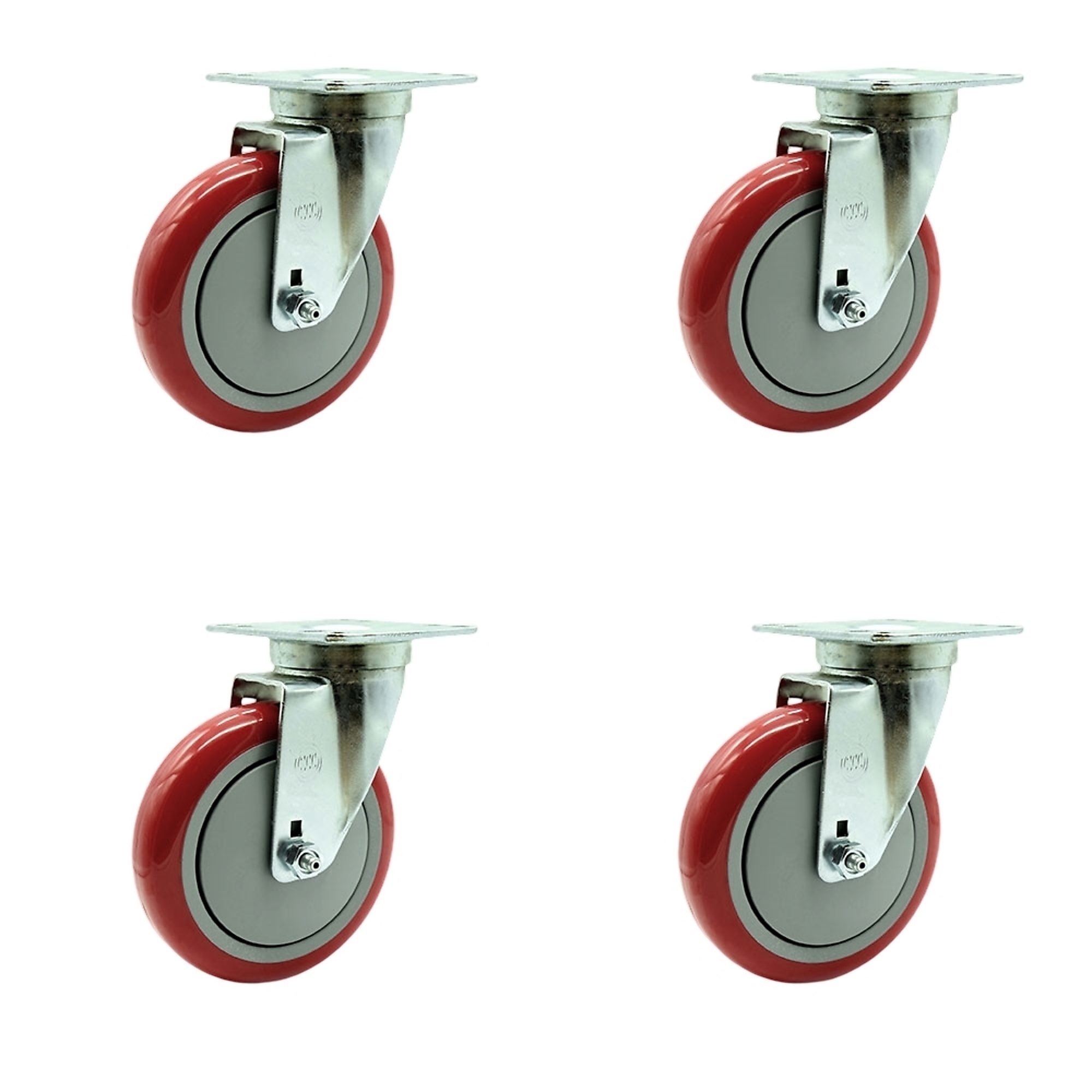 Service Caster, 5Inch x 1 1/4Inch Plate Casters, Wheel Diameter 5 in, Caster Type Swivel, Package (qty.) 4, Model SCC-20S514-PPUB-RED-TPU1-4