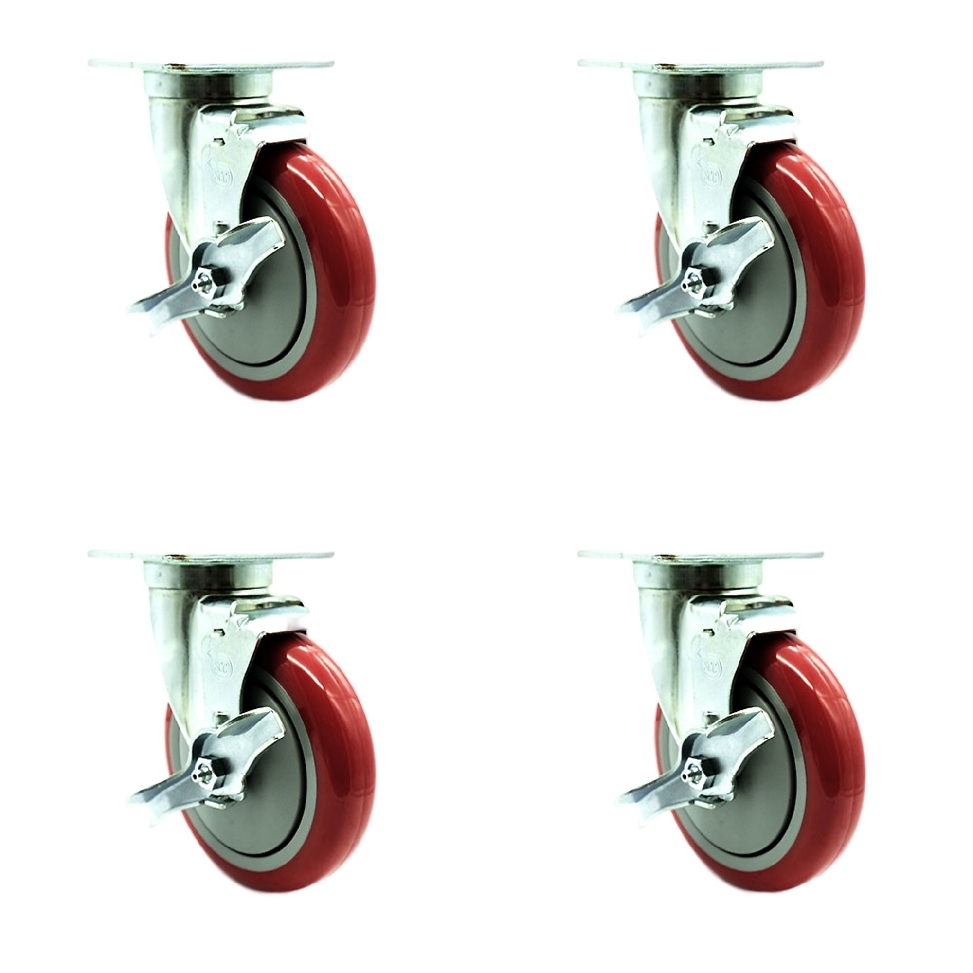 Service Caster, 5Inch x 1 1/4Inch Plate Casters, Wheel Diameter 5 in, Caster Type Swivel, Package (qty.) 4, Model SCC-20S514-PPUB-RED-TLB-TPU1-4