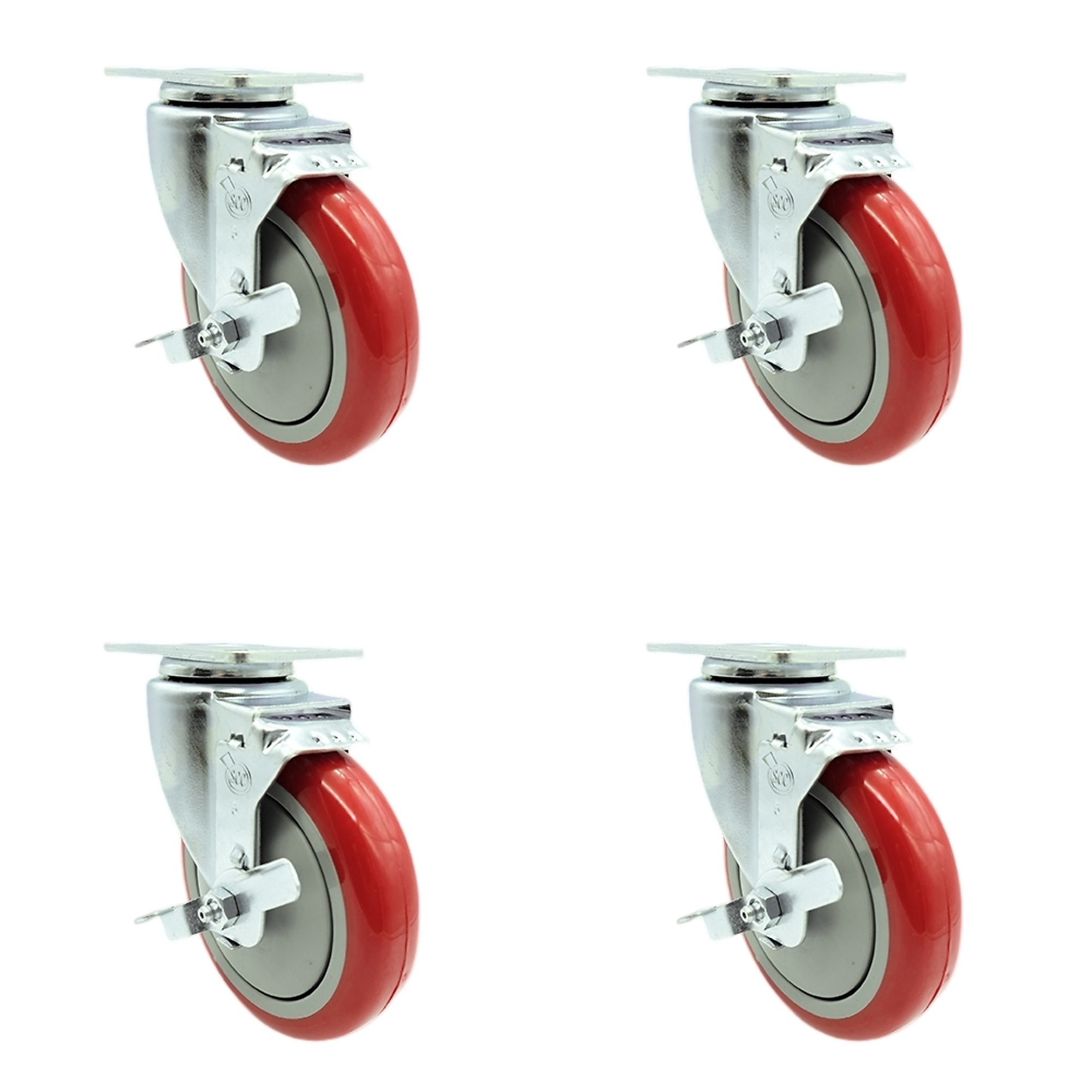 Service Caster, 5Inch x 1 1/4Inch Plate Casters, Wheel Diameter 5 in, Caster Type Swivel, Package (qty.) 4, Model SCC-SS20S514-PPUB-RED-TLB-4