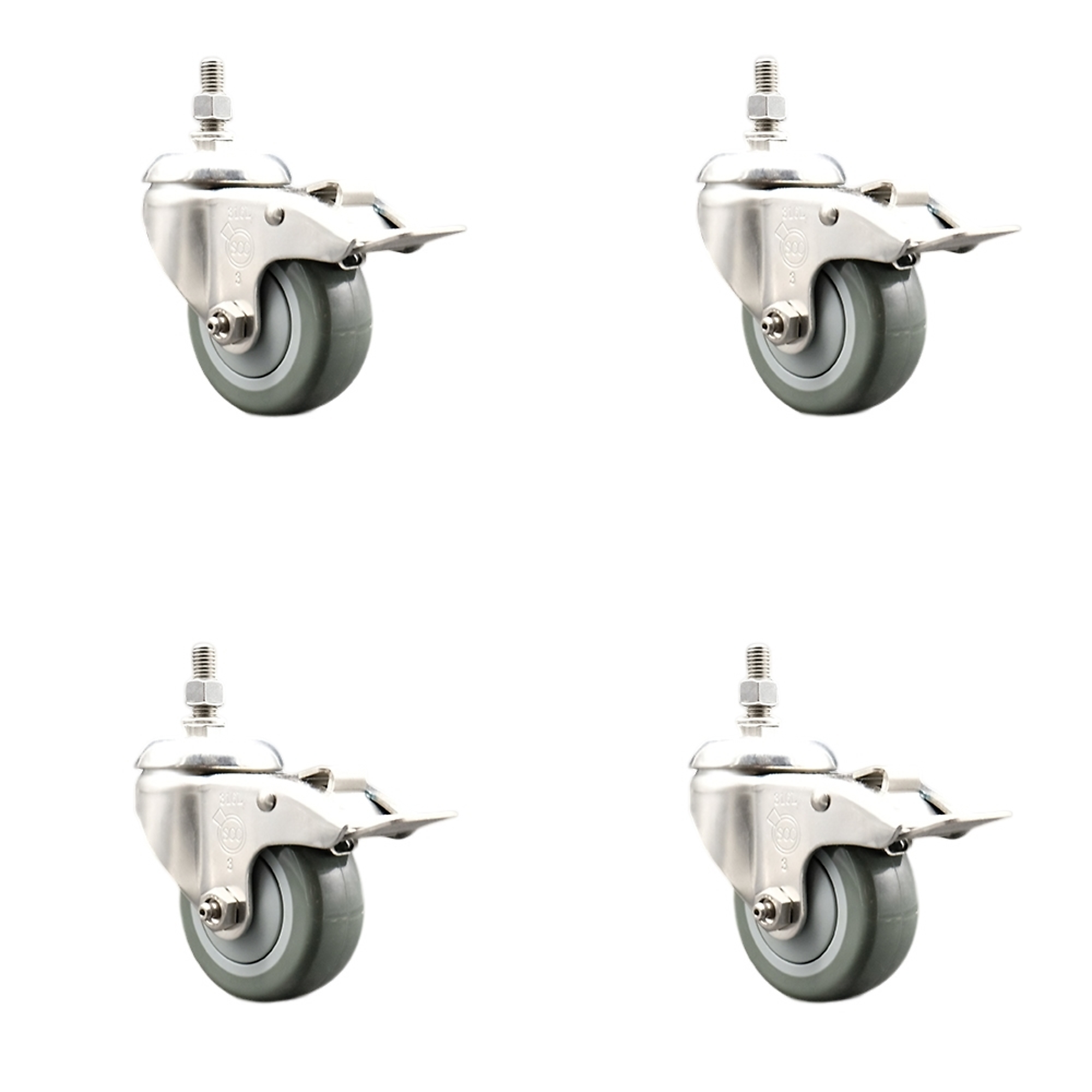 Service Caster, 3Inch x 1 1/4Inch Stem Casters, Wheel Diameter 3 in, Caster Type Swivel, Package (qty.) 4, Model SCC-SS316TSTTL20S314-PPUB-121315-4