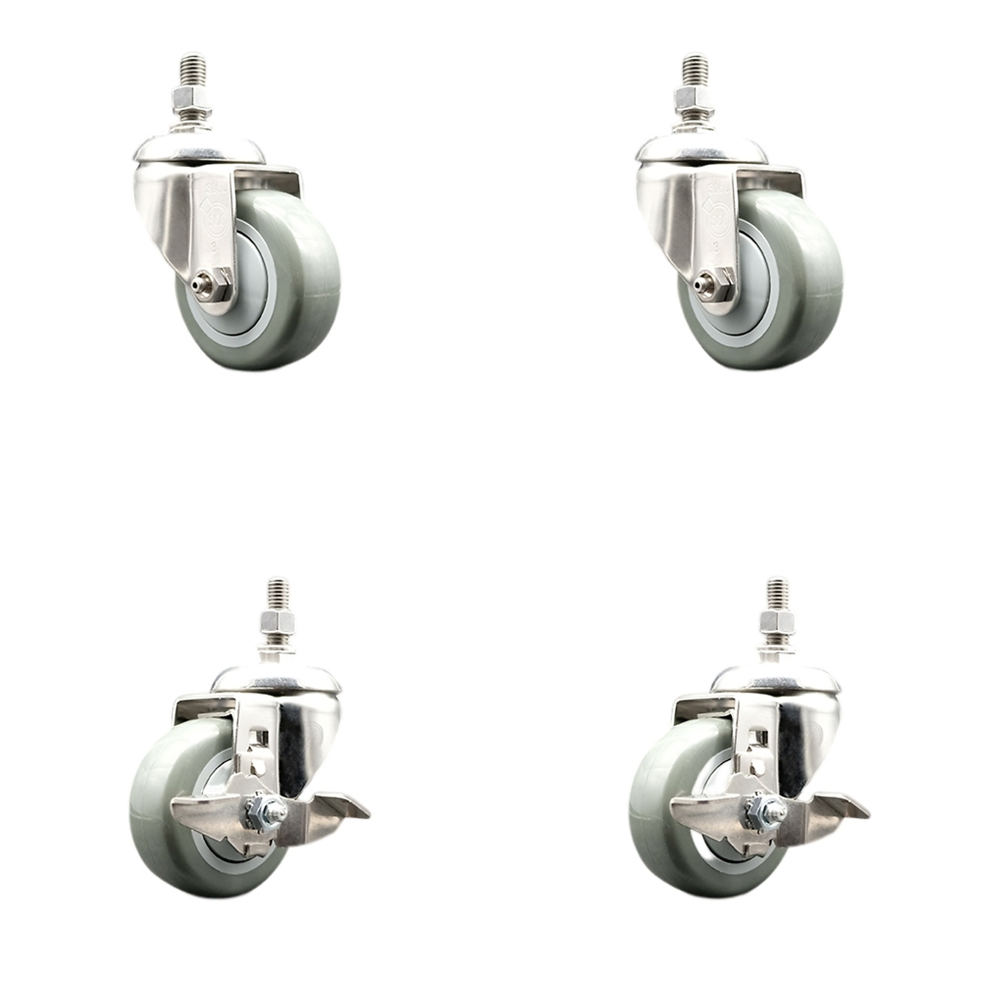 Service Caster, 3Inch x 1 1/4Inch Stem Casters, Wheel Diameter 3 in, Caster Type Swivel, Package (qty.) 4, Model SCC-SS316TS20S314-PPUB-121315-2-TLB2