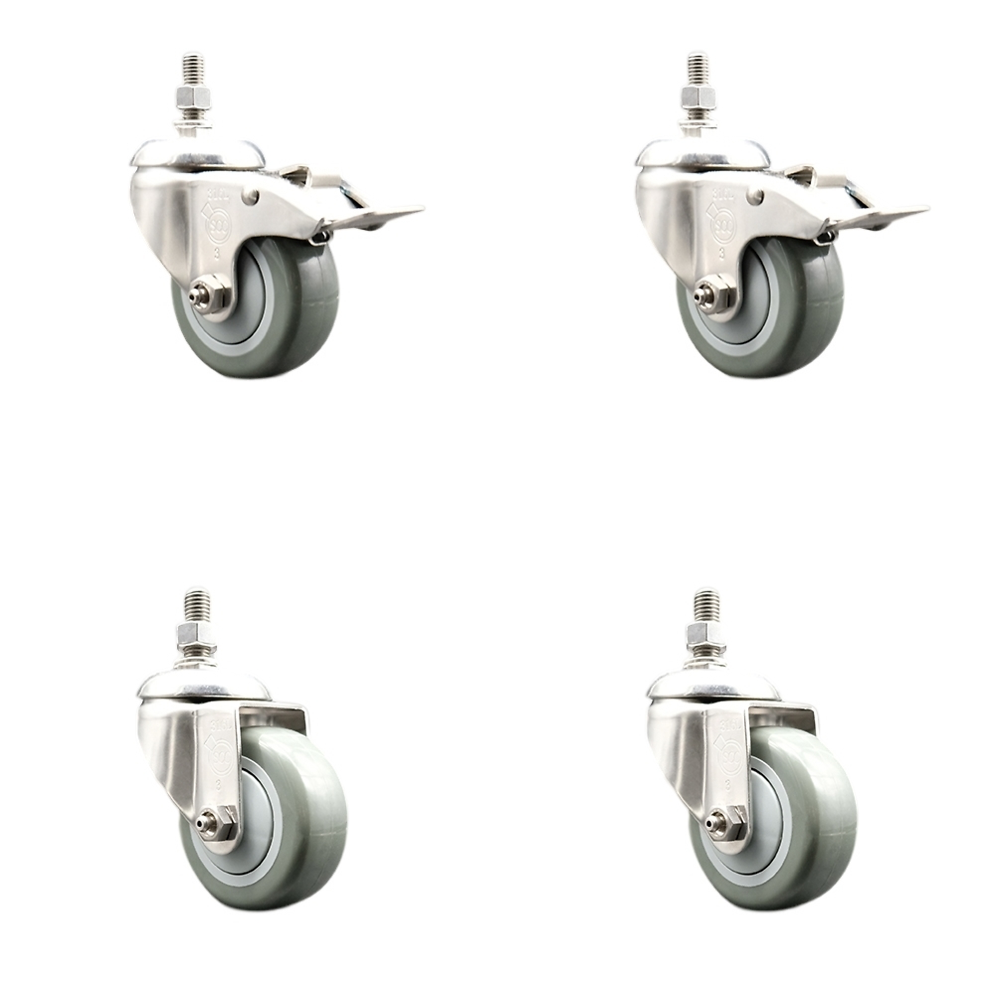 Service Caster, 3Inch x 1 1/4Inch Stem Casters, Wheel Diameter 3 in, Caster Type Swivel, Package (qty.) 4, Model SCC-SS316TSTTL20S314-PPUB-121315-2S2