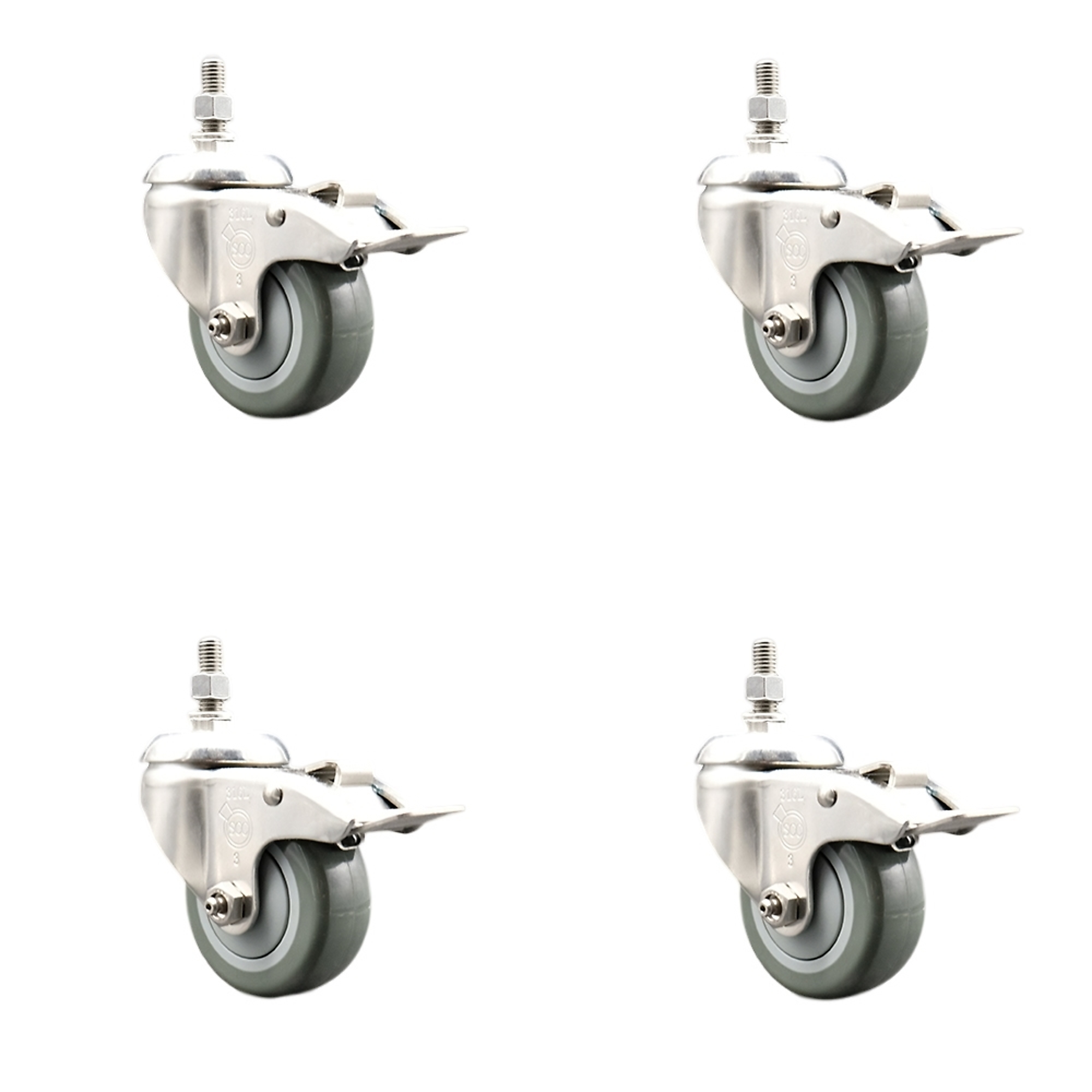 Service Caster, 3Inch x 1 1/4Inch Stem Casters, Wheel Diameter 3 in, Caster Type Swivel, Package (qty.) 4, Model SCC-SS316TSTTL20S314-PPUB-381615-4