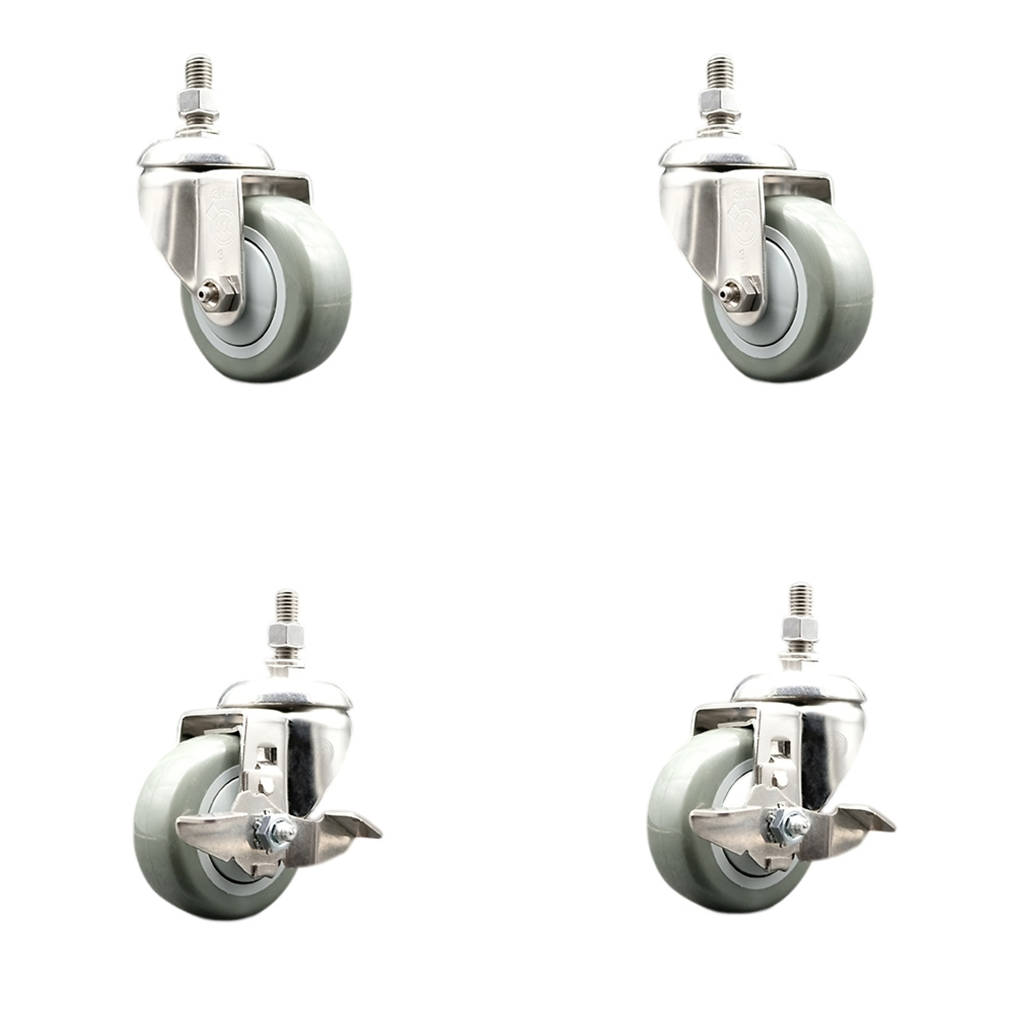 Service Caster, 3Inch x 1 1/4Inch Stem Casters, Wheel Diameter 3 in, Caster Type Swivel, Package (qty.) 4, Model SCC-SS316TS20S314-PPUB-381615-2-TLB2