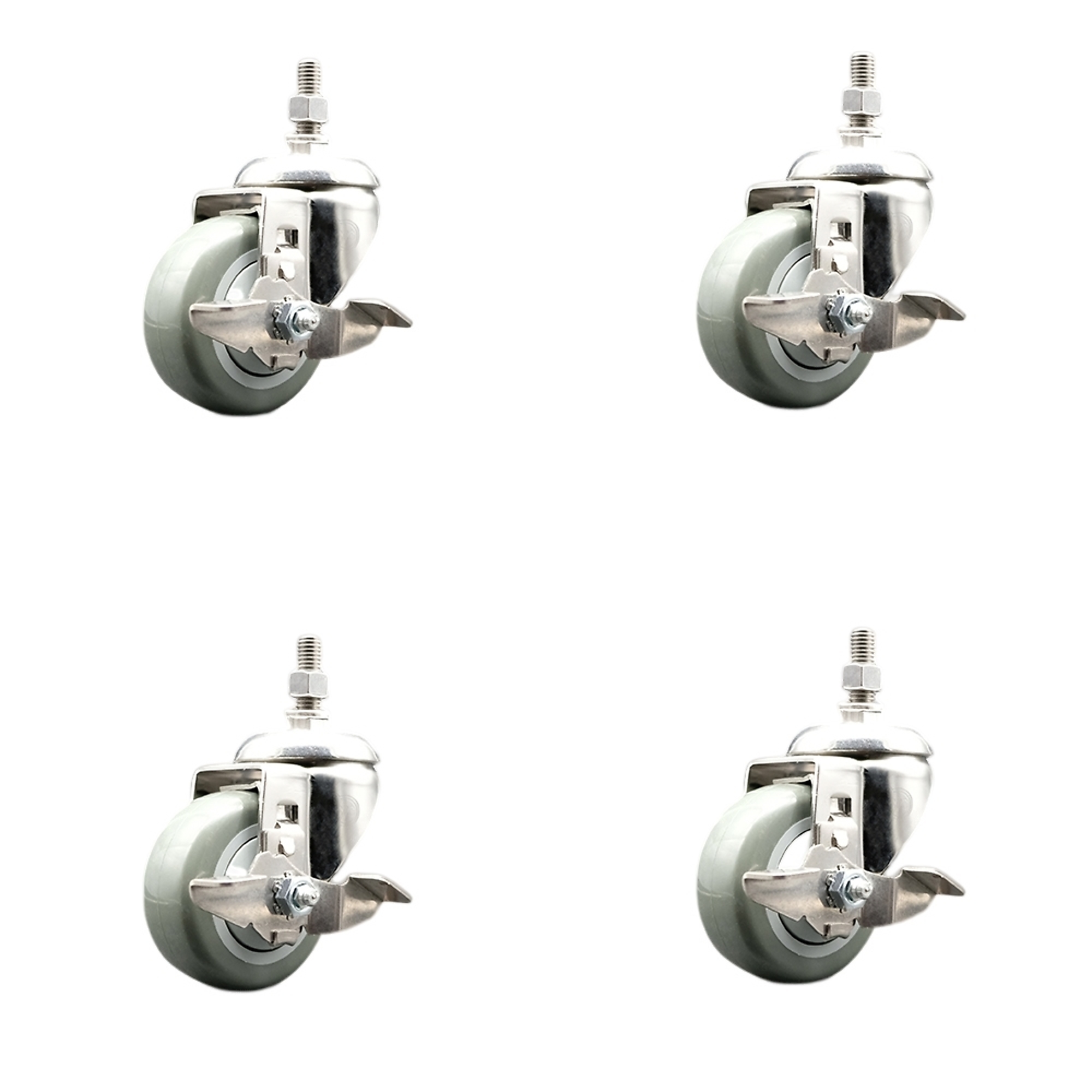 Service Caster, 3Inch x 1 1/4Inch Stem Casters, Wheel Diameter 3 in, Caster Type Swivel, Package (qty.) 4, Model SCC-SS316TS20S314-PPUB-TLB-381615-4