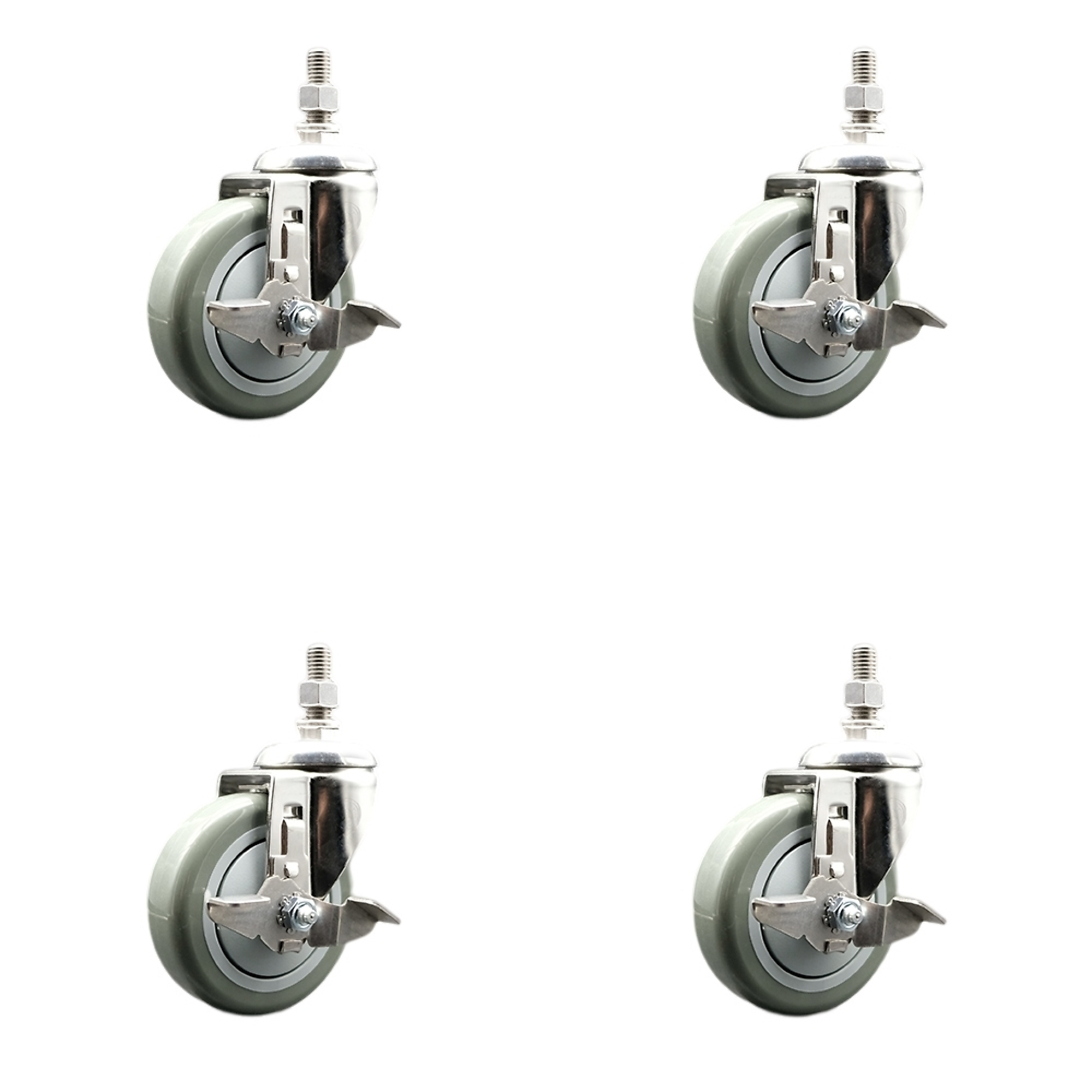 Service Caster, 4Inch x 1 1/4Inch Stem Casters, Wheel Diameter 4 in, Caster Type Swivel, Package (qty.) 4, Model SCC-SS316TS20S414-PPUB-TLB-381615-4