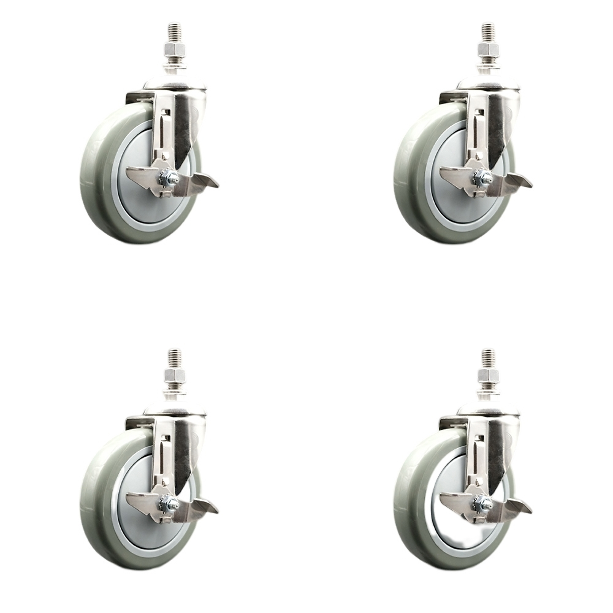 Service Caster, 5Inch x 1 1/4Inch Stem Casters, Wheel Diameter 5 in, Caster Type Swivel, Package (qty.) 4, Model SCC-SS316TS20S514-PPUB-TLB-381615-4