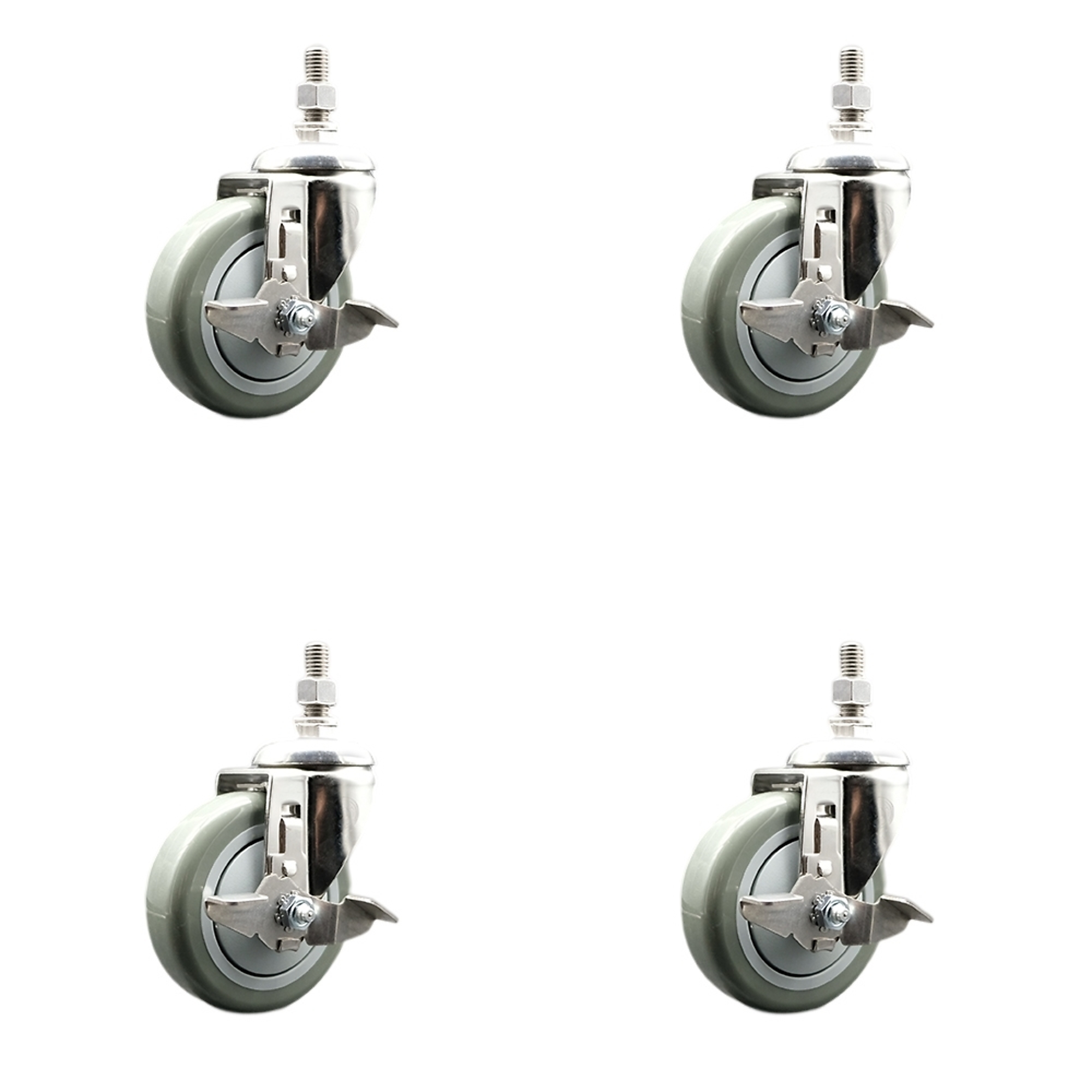 Service Caster, 4Inch x 1 1/4Inch Stem Casters, Wheel Diameter 4 in, Caster Type Swivel, Package (qty.) 4, Model SCC-SS316TS20S414-PPUB-TLB-M1015-4