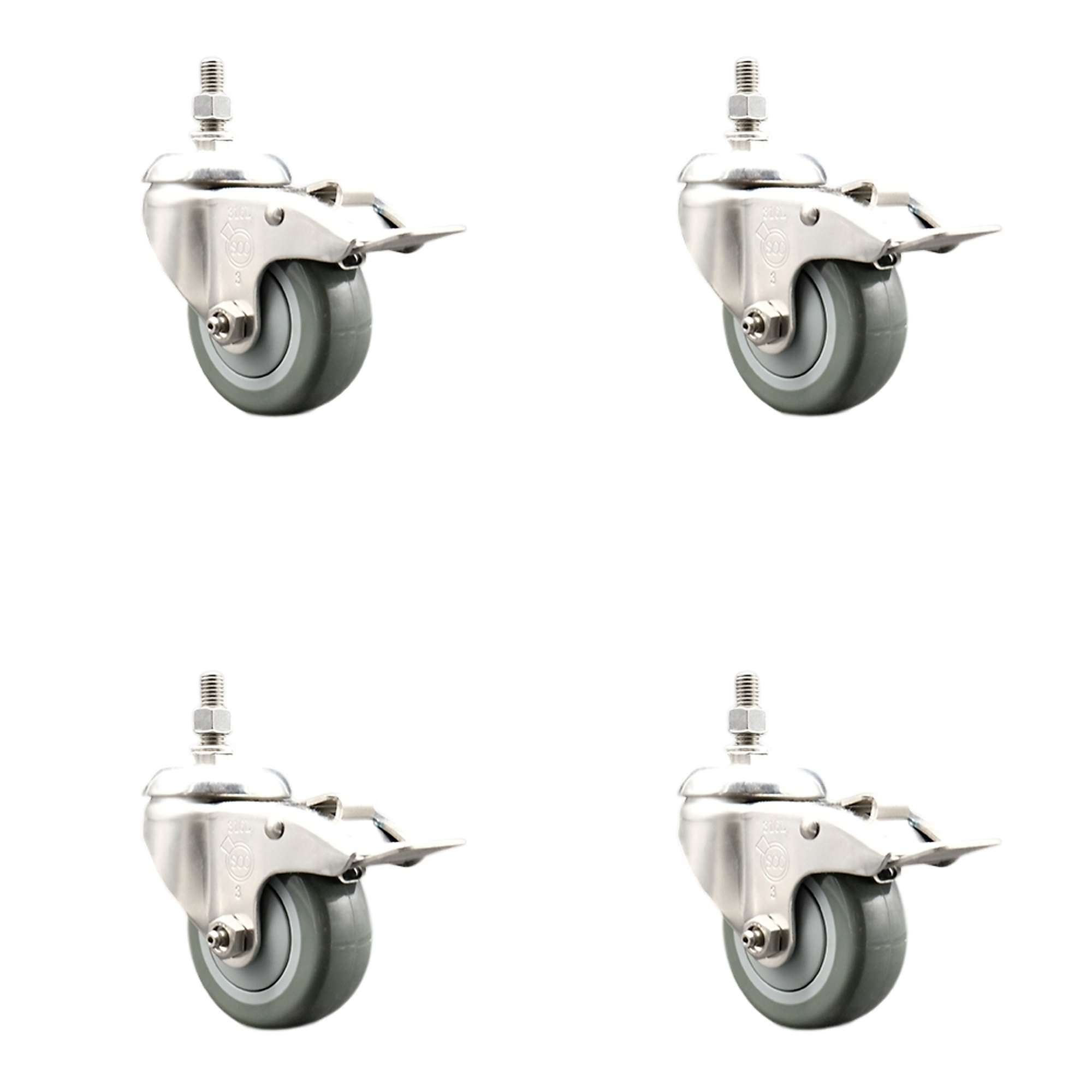 Service Caster, 3Inch x 1 1/4Inch Stem Casters, Wheel Diameter 3 in, Caster Type Swivel, Package (qty.) 4, Model SCC-SS316TSTTL20S314-PPUB-M1215-4