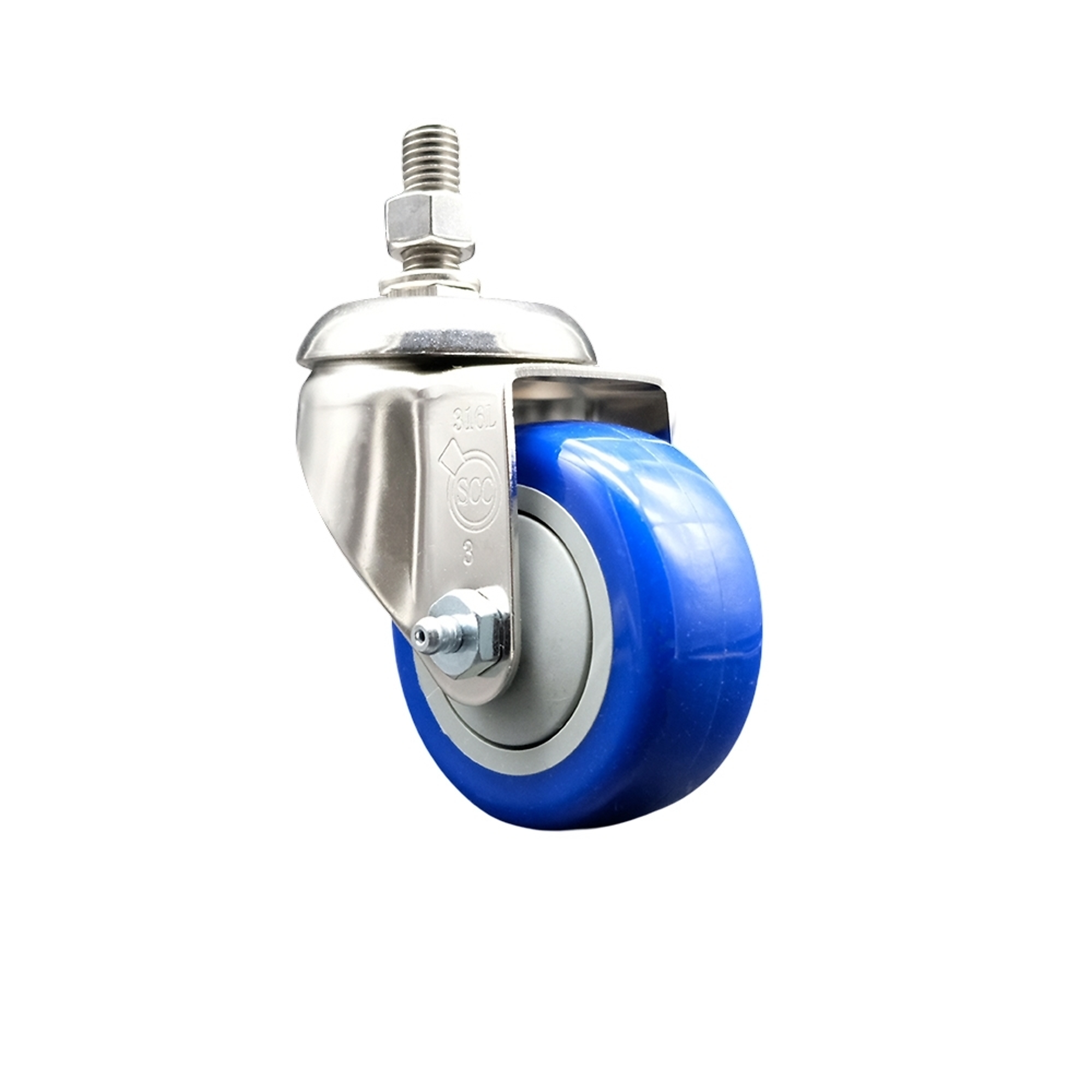 Service Caster, 3Inch x 1 1/4Inch Stem Caster, Wheel Diameter 3 in, Caster Type Swivel, Package (qty.) 1, Model SCC-SS316TS20S314-PPUB-BLUE-121315