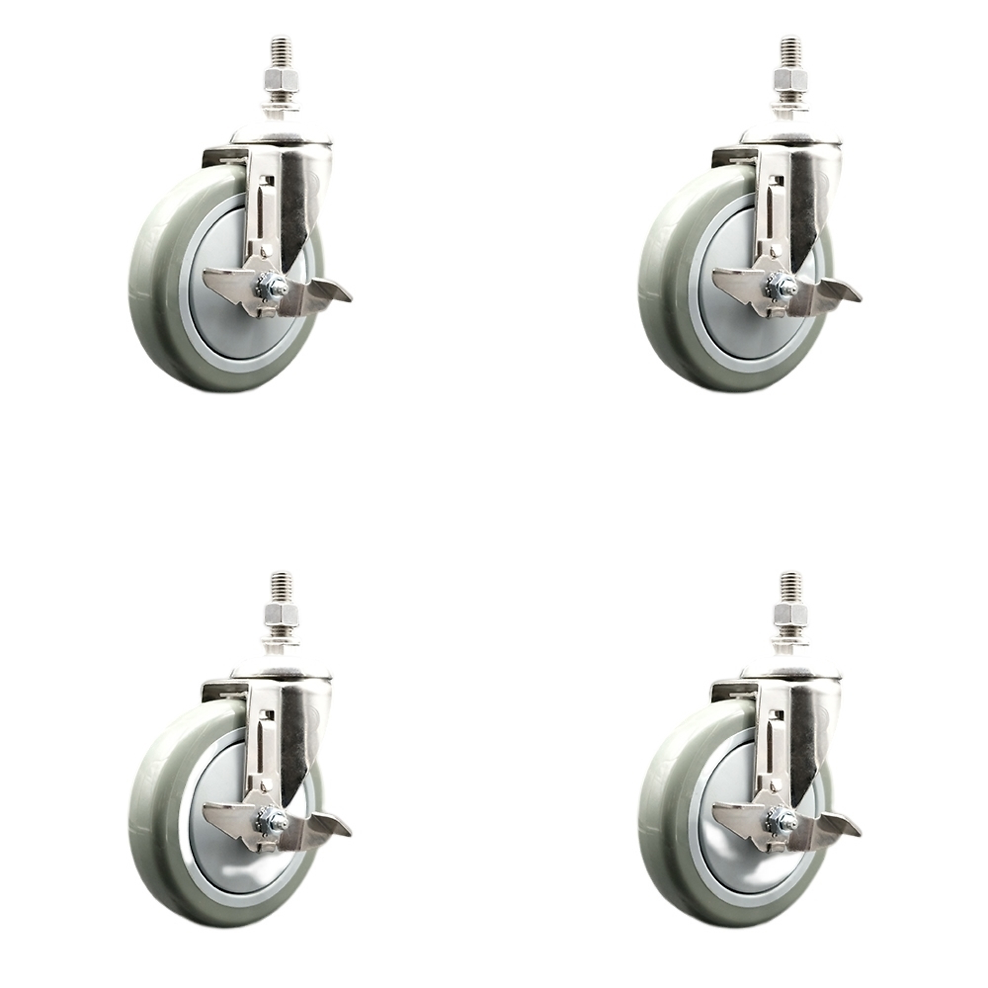 Service Caster, 5Inch x 1 1/4Inch Stem Casters, Wheel Diameter 5 in, Caster Type Swivel, Package (qty.) 4, Model SCC-SS316TS20S514-PPUB-TLB-M1215-4