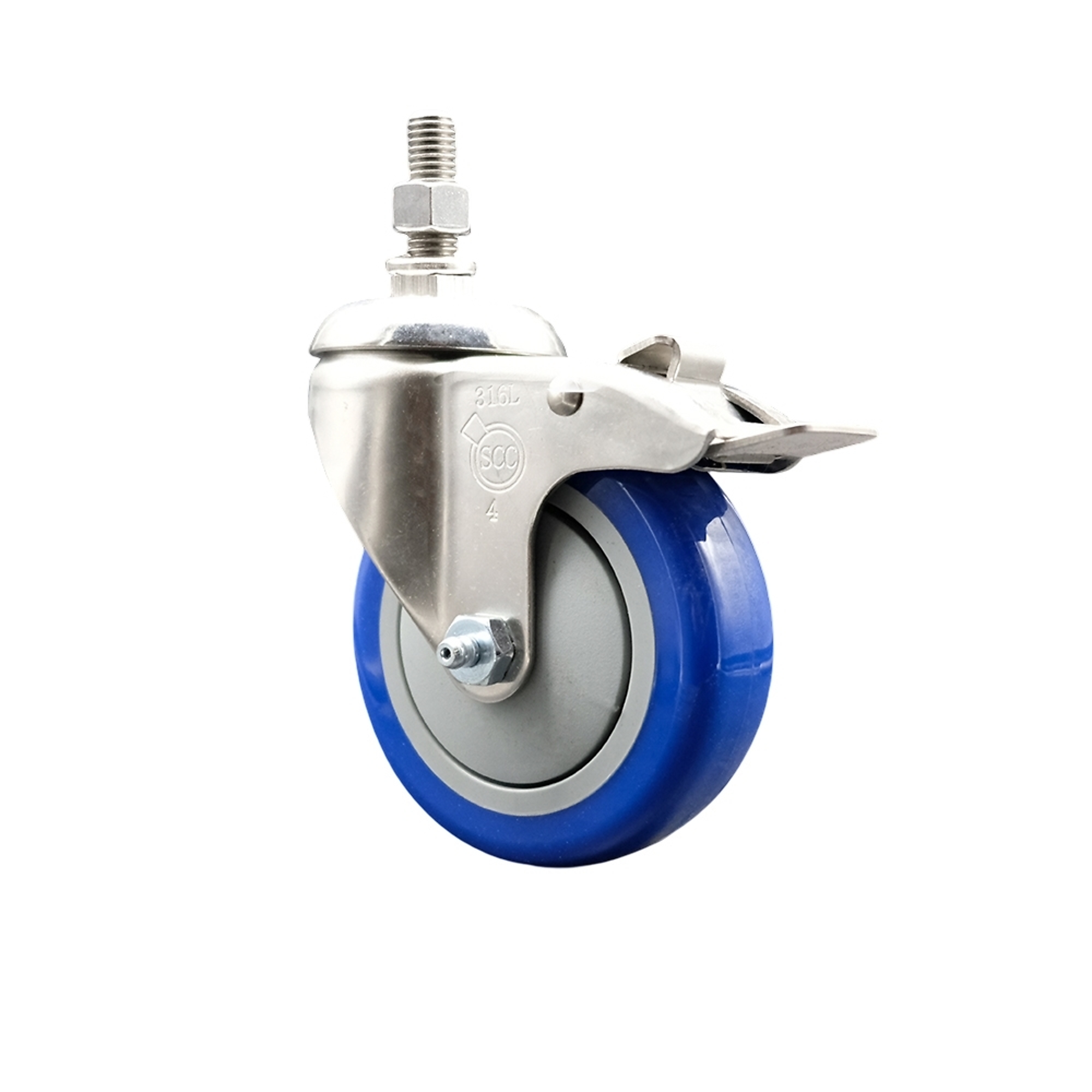 Service Caster, 4Inch x 1 1/4Inch Stem Casters, Wheel Diameter 4 in, Caster Type Swivel, Package (qty.) 1, Model SS316TSTTL20S414-PPUB-BLUE-121315