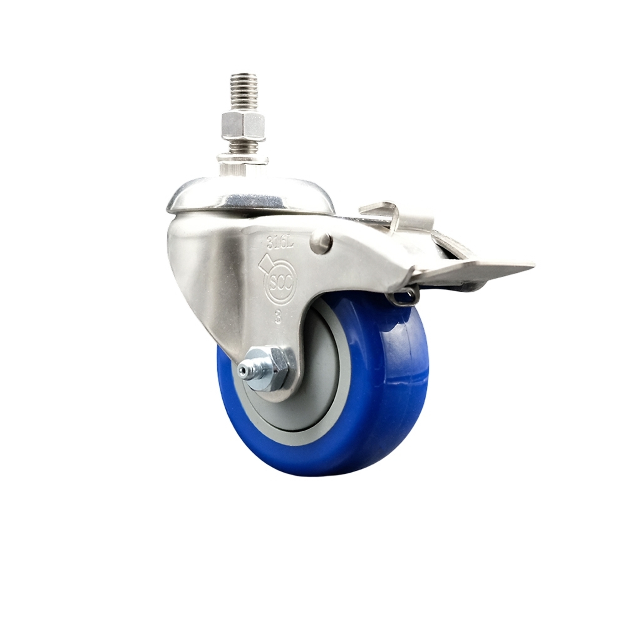 Service Caster, 3Inch x 1 1/4Inch Stem Casters, Wheel Diameter 3 in, Caster Type Swivel, Package (qty.) 1, Model SS316TSTTL20S314-PPUB-BLUE-121315