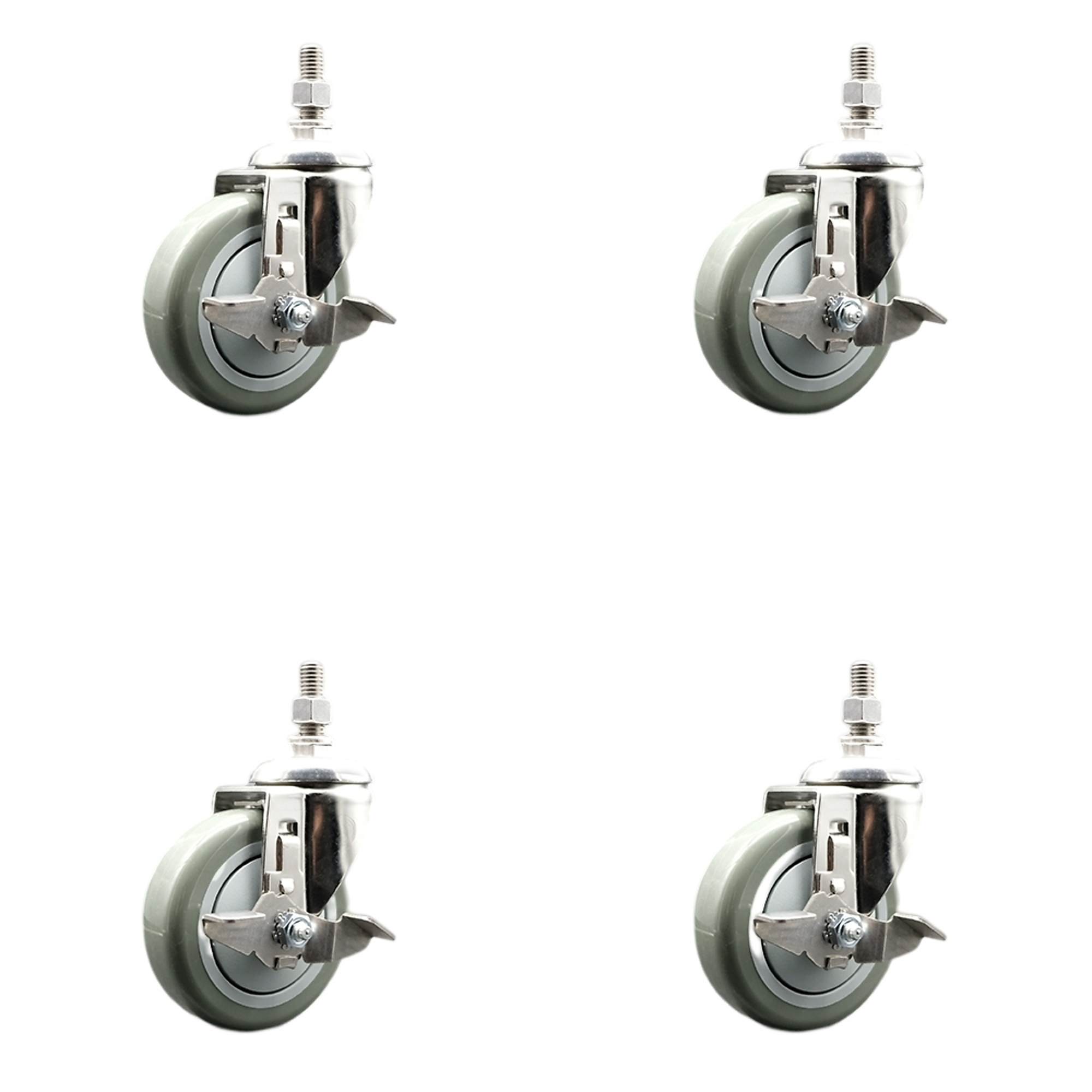 Service Caster, 4Inch x 1 1/4Inch Stem Casters, Wheel Diameter 4 in, Caster Type Swivel, Package (qty.) 4, Model SCC-SS316TS20S414-PPUB-TLB-M1215-4