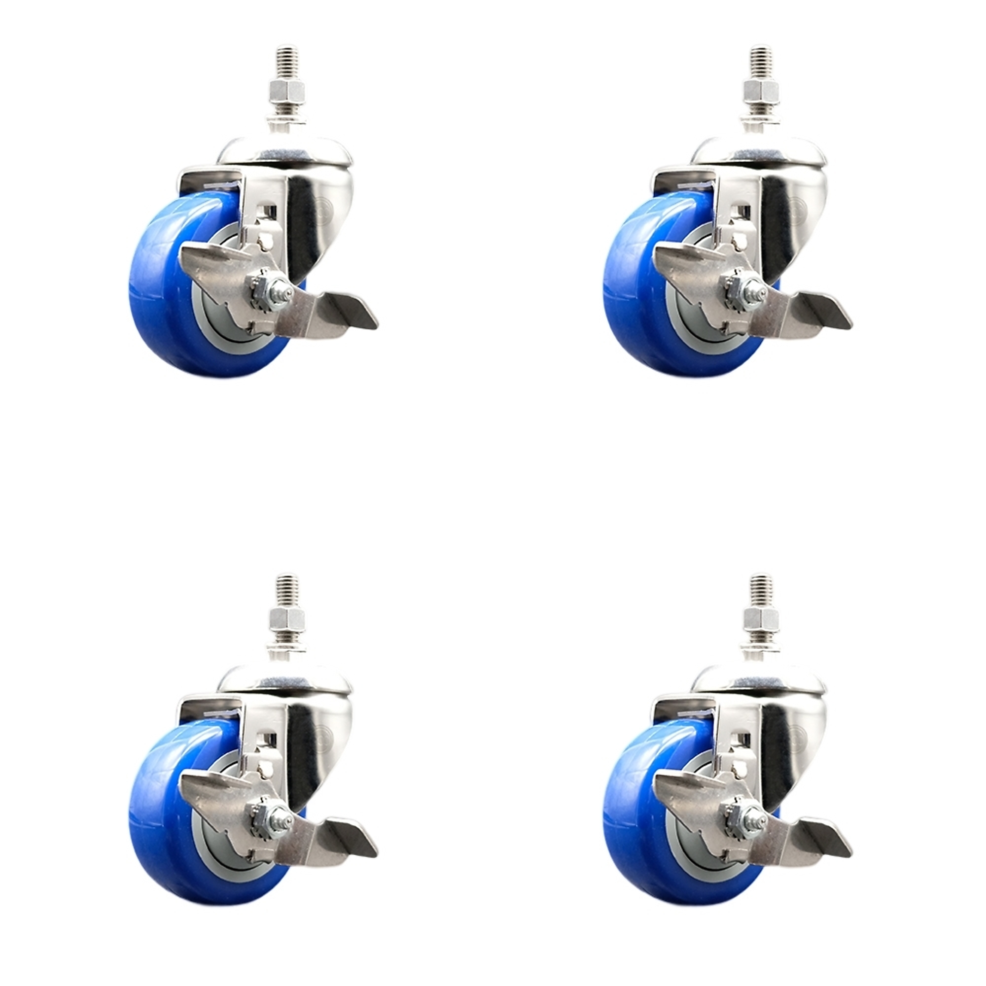 Service Caster, 3Inch x 1 1/4Inch Stem Caster, Wheel Diameter 3 in, Caster Type Swivel, Package (qty.) 4, Model SS316TS20S314-PPUB-BLUE-TLB-381615-4