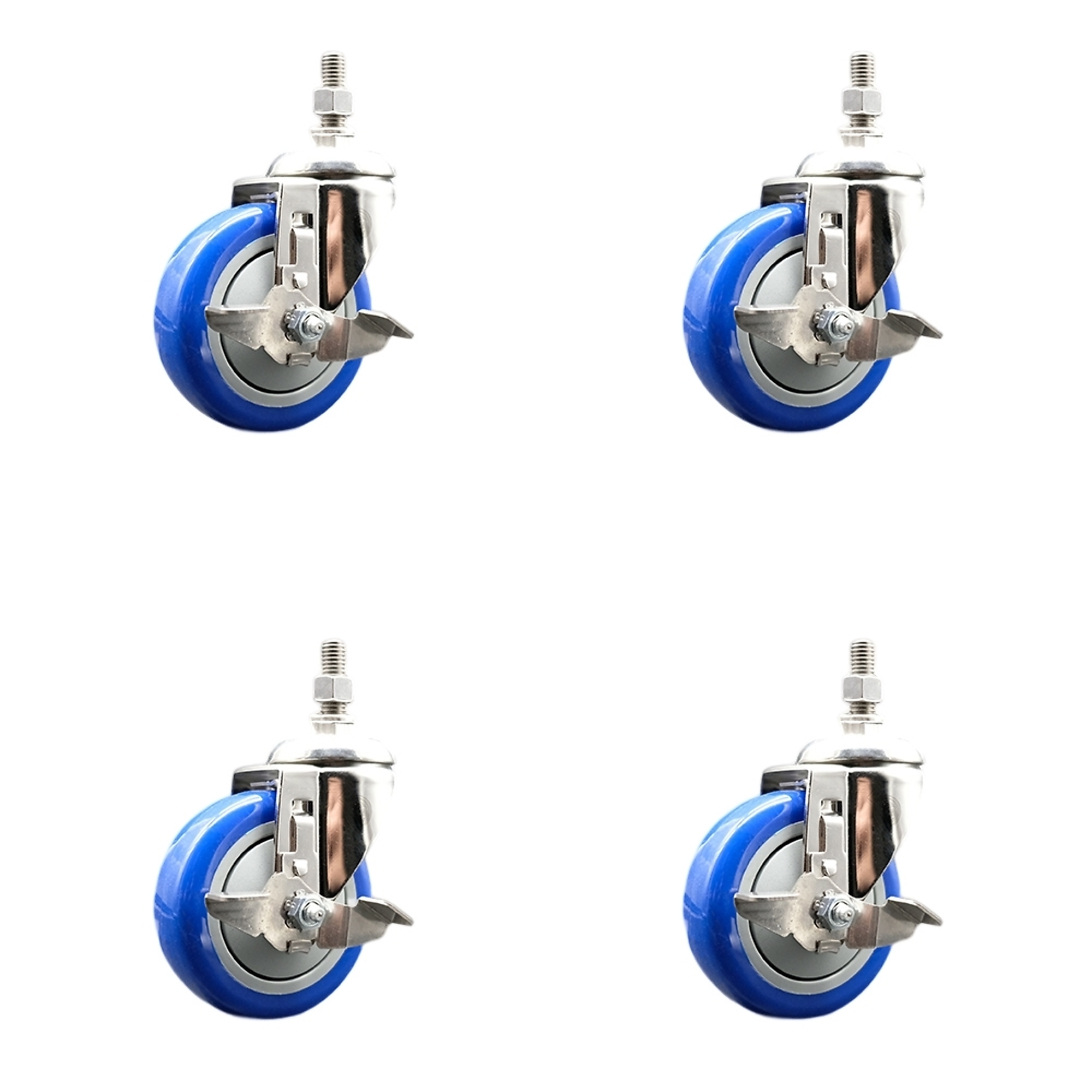 Service Caster, 4Inch x 1 1/4Inch Stem Caster, Wheel Diameter 4 in, Caster Type Swivel, Package (qty.) 4, Model SS316TS20S414-PPUB-BLUE-TLB-121315-4