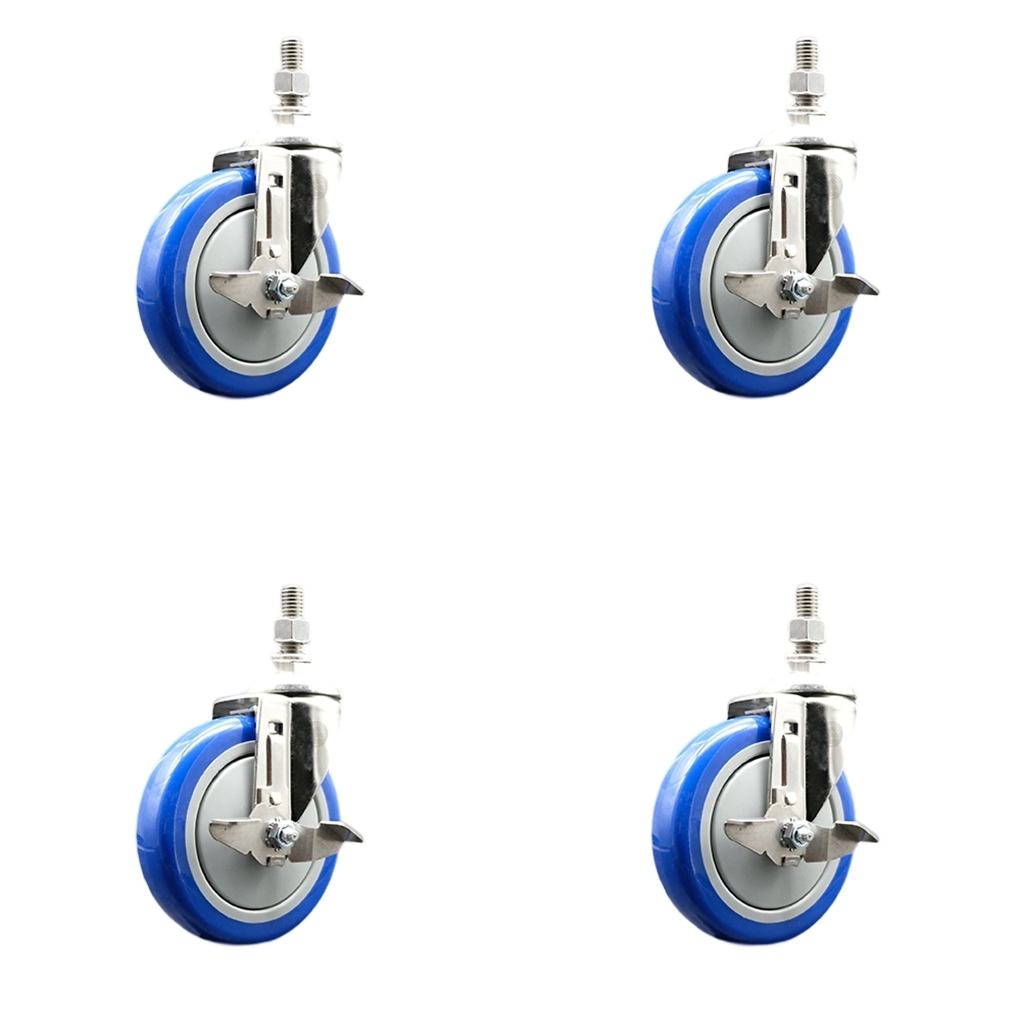 Service Caster, 5Inch x 1 1/4Inch Stem Caster, Wheel Diameter 5 in, Caster Type Swivel, Package (qty.) 4, Model SS316TS20S514-PPUB-BLUE-TLB-381615-4