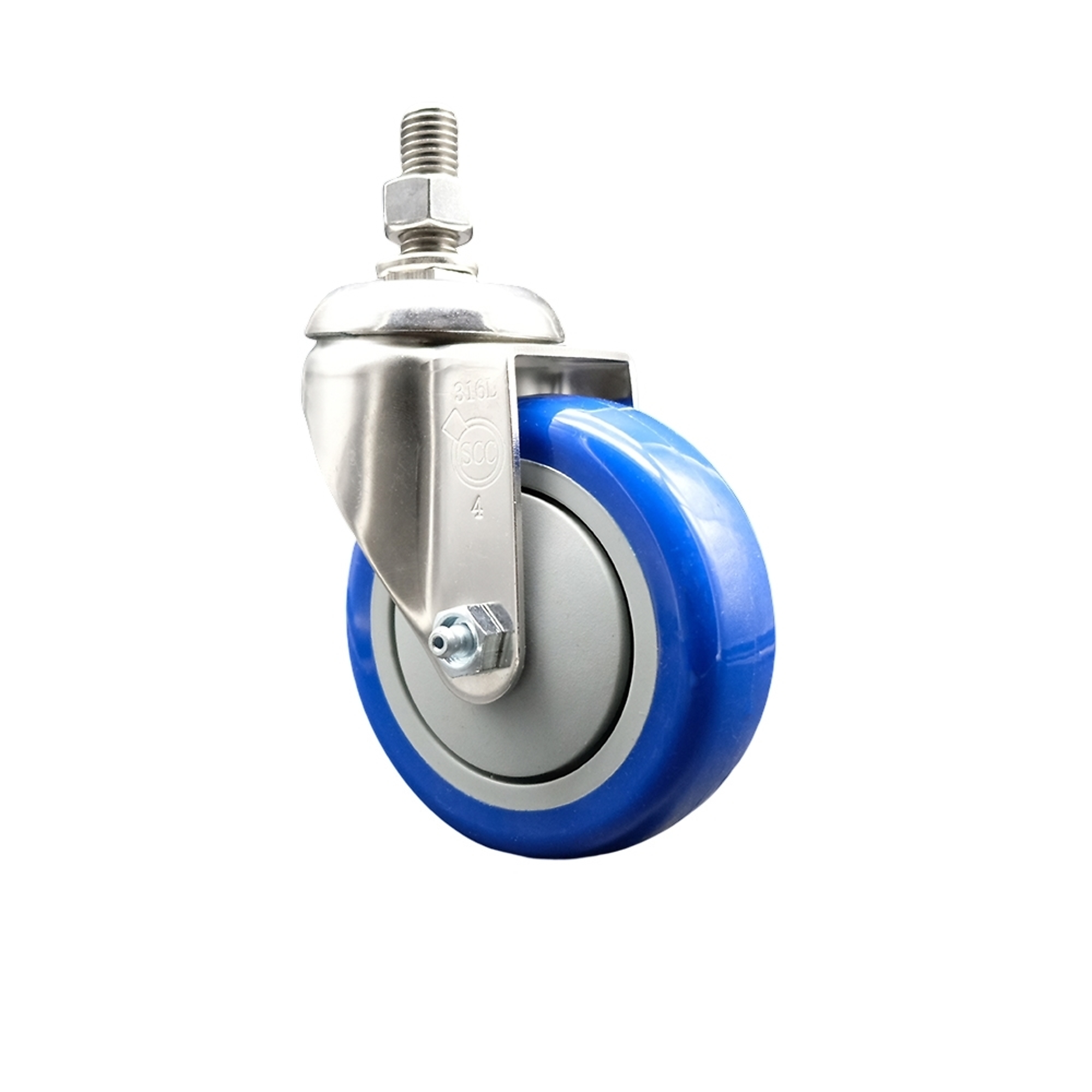 Service Caster, 4Inch x 1 1/4Inch Stem Caster, Wheel Diameter 4 in, Caster Type Swivel, Package (qty.) 1, Model SCC-SS316TS20S414-PPUB-BLUE-381615