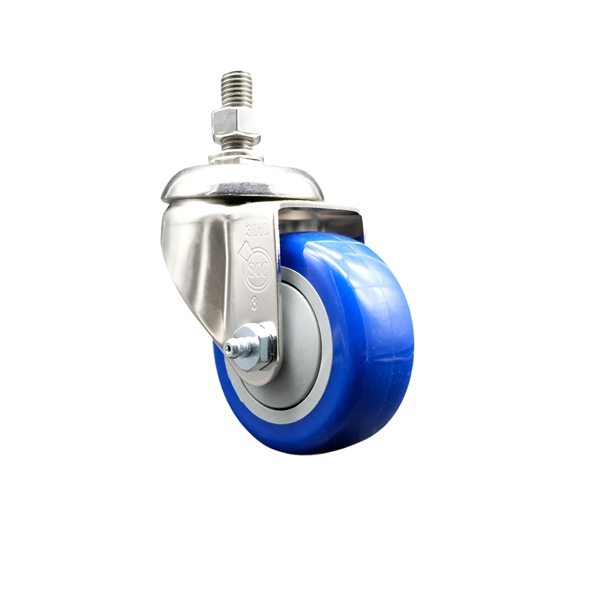 Service Caster, 3 1/2Inch x 1 1/4Inch Stem Caster, Wheel Diameter 3.5 in, Caster Type Swivel, Package (qty.) 1, Model SCC-SS316TS20S3514-PPUB-BLUE-