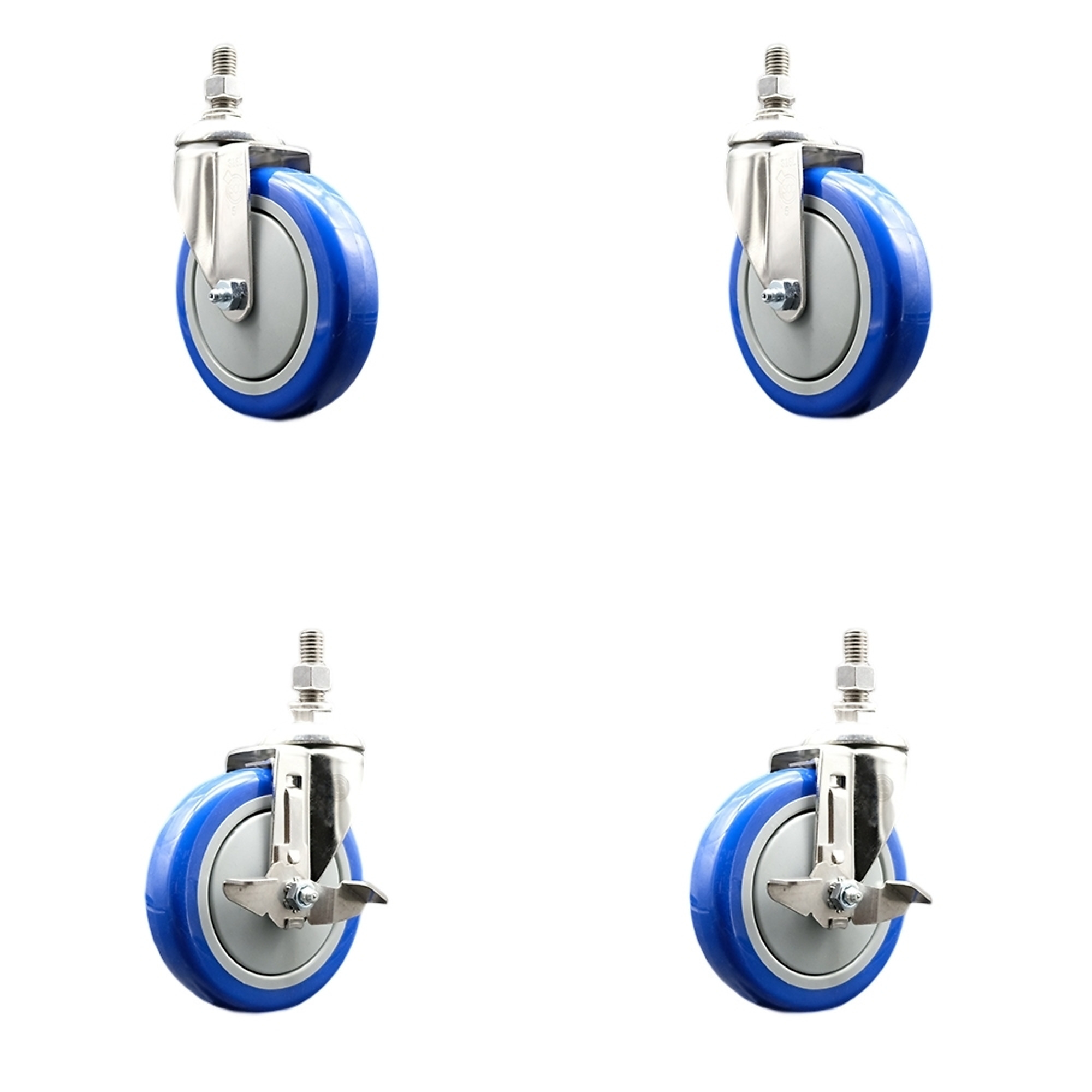 Service Caster, 5Inch x 1 1/4Inch Stem Casters, Wheel Diameter 5 in, Caster Type Swivel, Package (qty.) 4, Model SS316TS20S514-PPUB-BLUE-M1015-2-TLB2