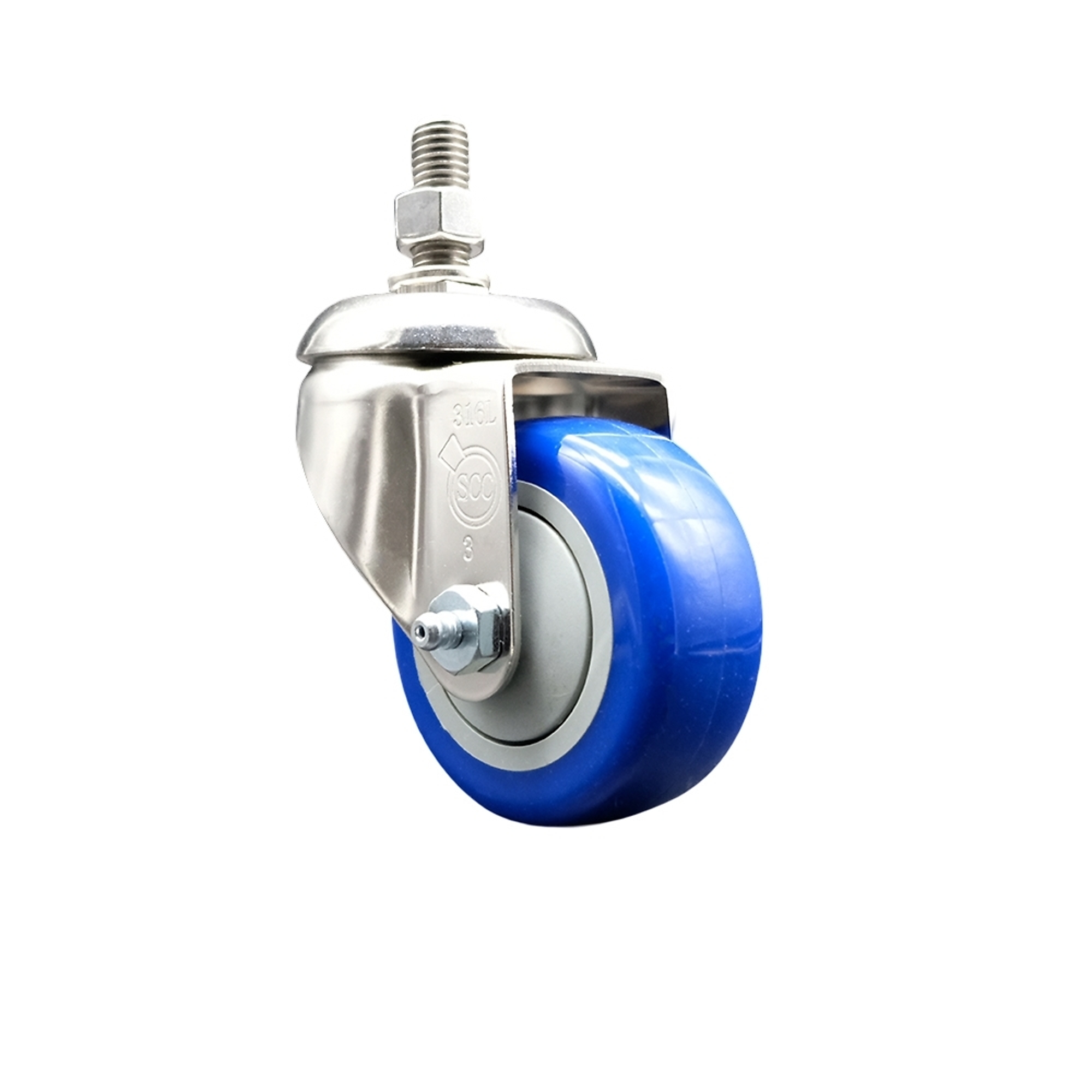 Service Caster, 3Inch x 1 1/4Inch Stem Caster, Wheel Diameter 3 in, Caster Type Swivel, Package (qty.) 1, Model SCC-SS316TS20S314-PPUB-BLUE-M1215