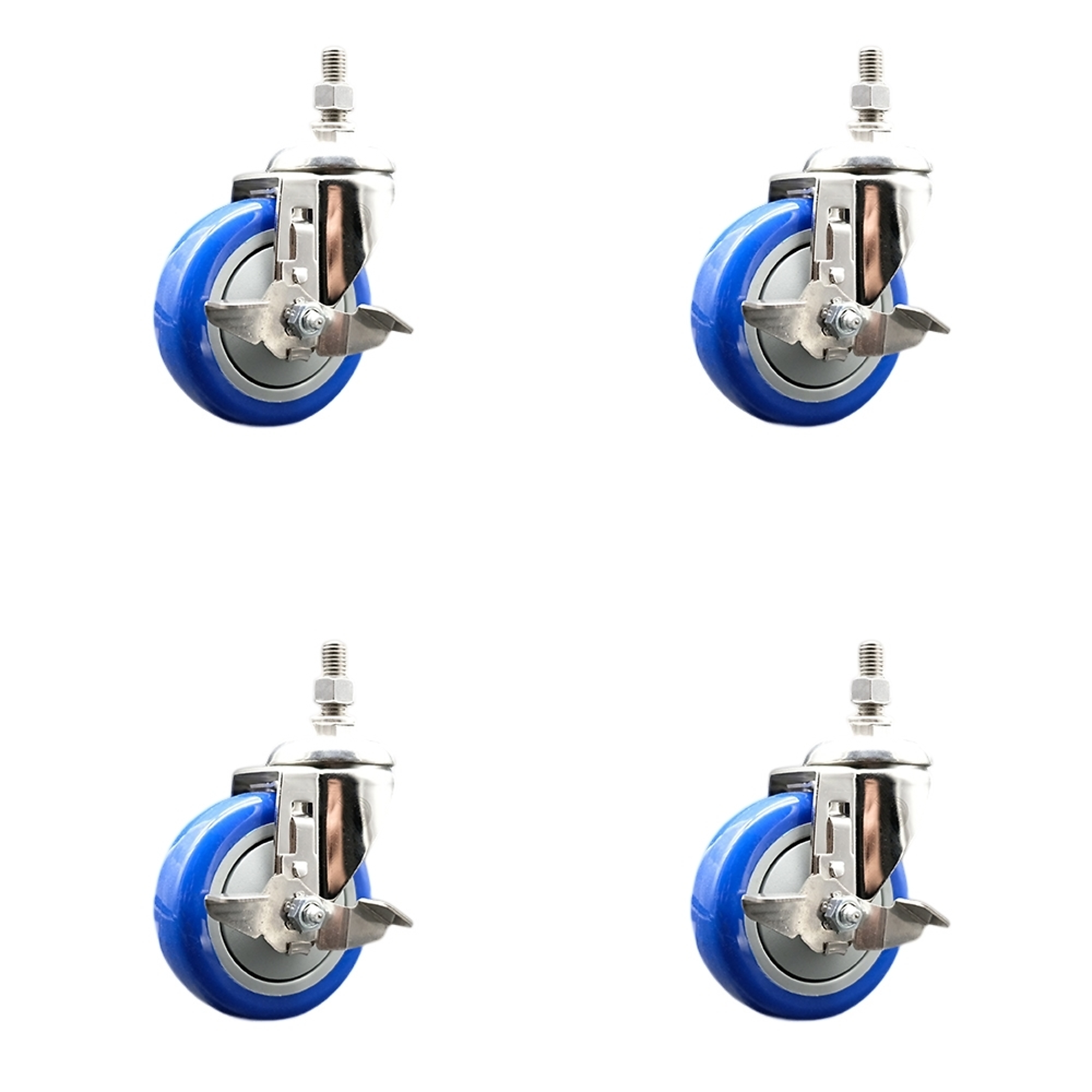 Service Caster, 4Inch x 1 1/4Inch Stem Casters, Wheel Diameter 4 in, Caster Type Swivel, Package (qty.) 4, Model SS316TS20S414-PPUB-BLUE-TLB-M1015-4