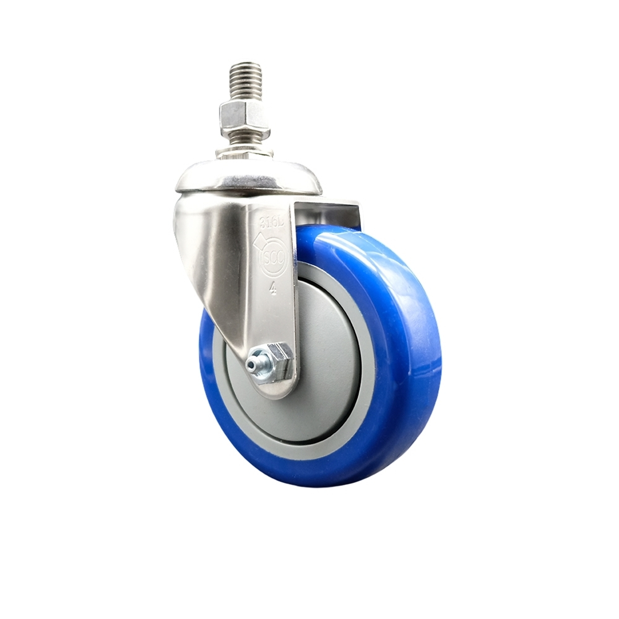 Service Caster, 4Inch x 1 1/4Inch Stem Caster, Wheel Diameter 4 in, Caster Type Swivel, Package (qty.) 1, Model SCC-SS316TS20S414-PPUB-BLUE-M1015