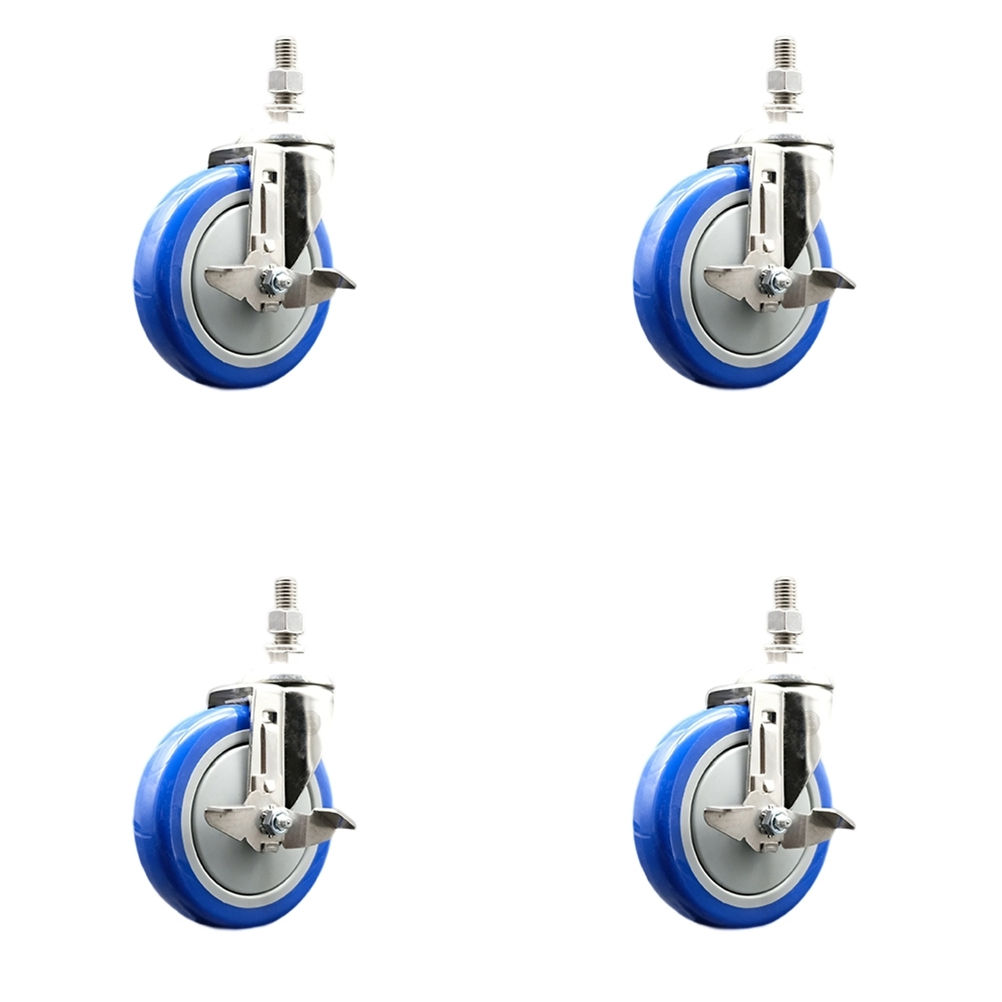 Service Caster, 5Inch x 1 1/4Inch Stem Casters, Wheel Diameter 5 in, Caster Type Swivel, Package (qty.) 4, Model SS316TS20S514-PPUB-BLUE-TLB-M1015-4