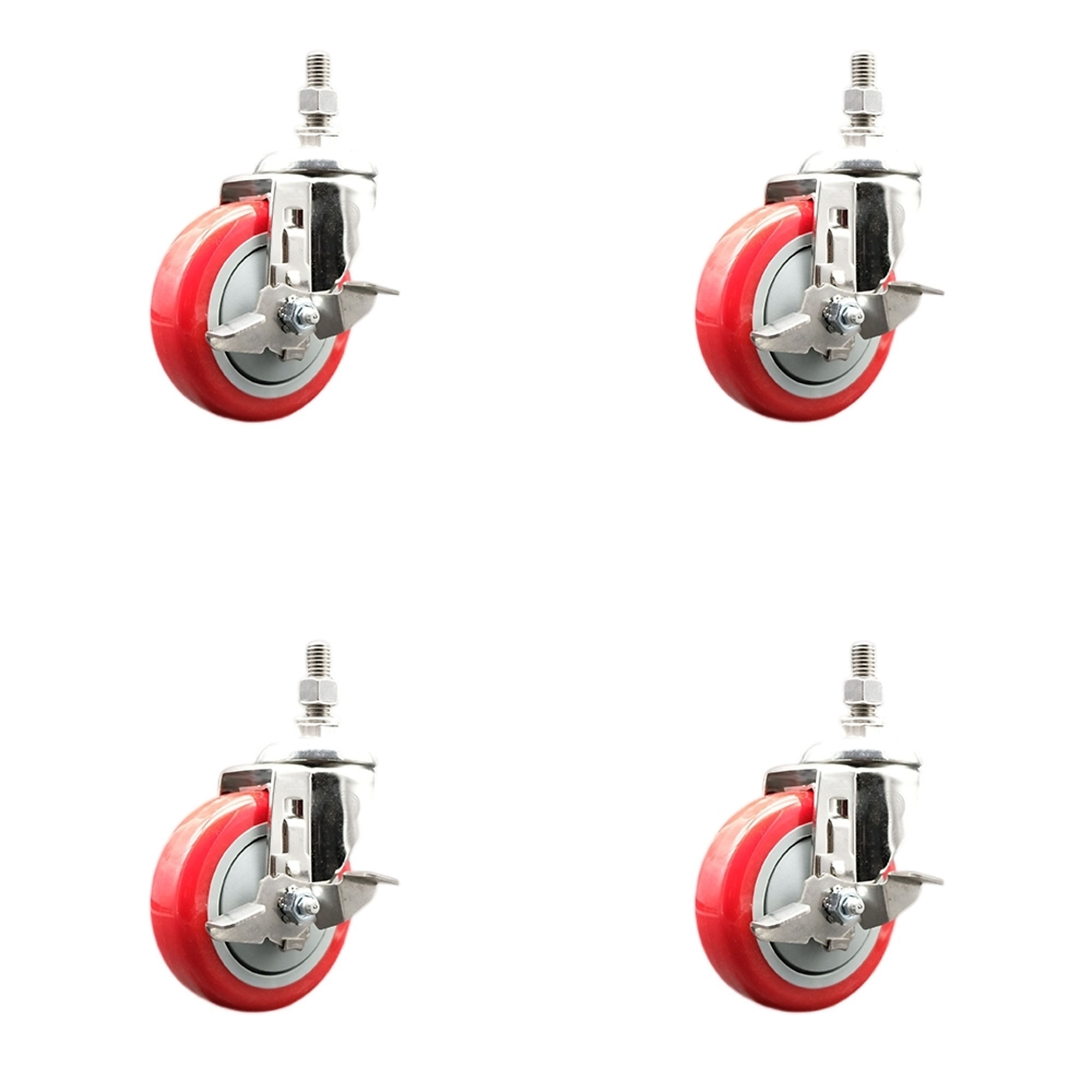 Service Caster, 4Inch x 1 1/4Inch Stem Casters, Wheel Diameter 4 in, Caster Type Swivel, Package (qty.) 4, Model SS316TS20S414-PPUB-RED-TLB-121315-4