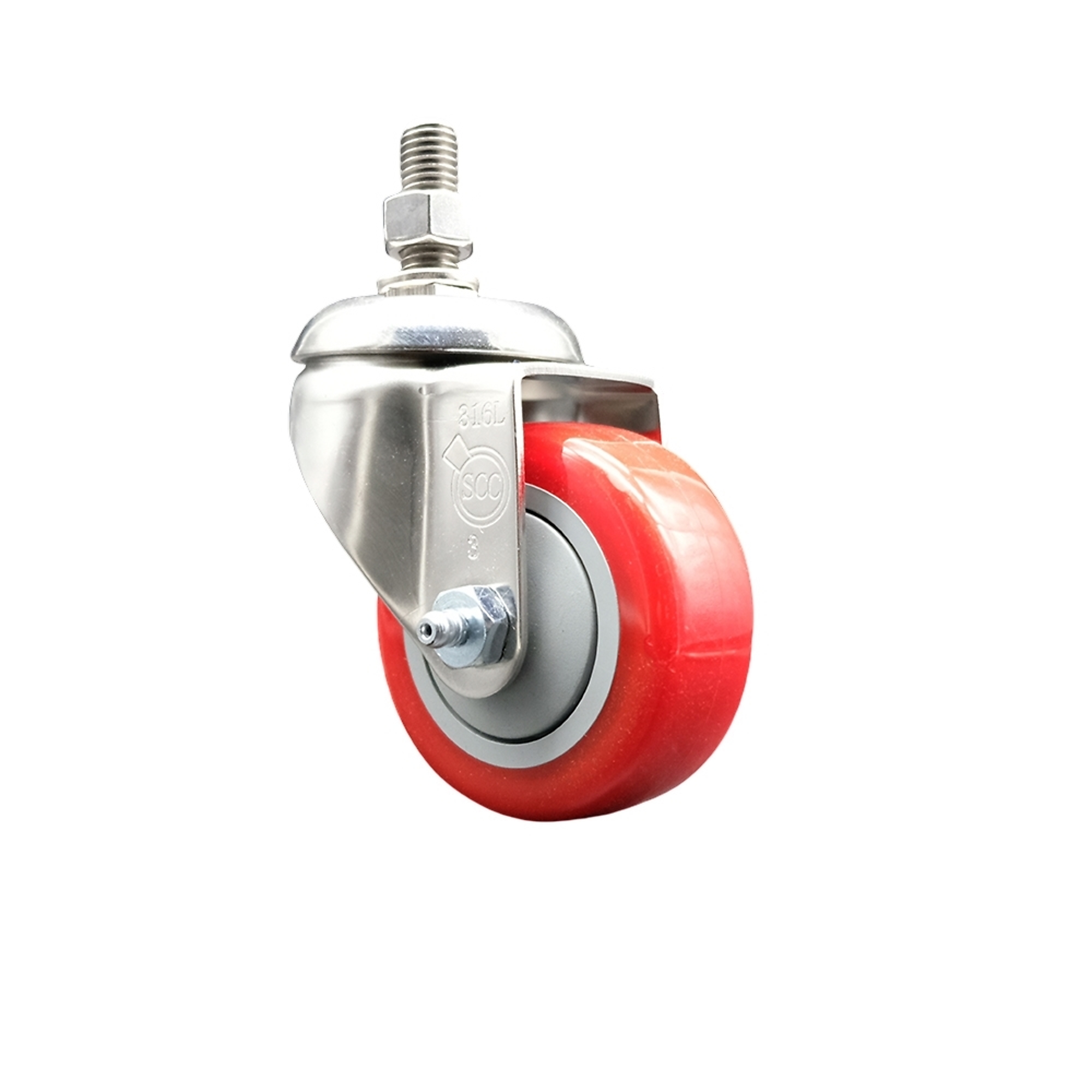 Service Caster, 3Inch x 1 1/4Inch Stem Caster, Wheel Diameter 3 in, Caster Type Swivel, Package (qty.) 1, Model SCC-SS316TS20S314-PPUB-RED-121315