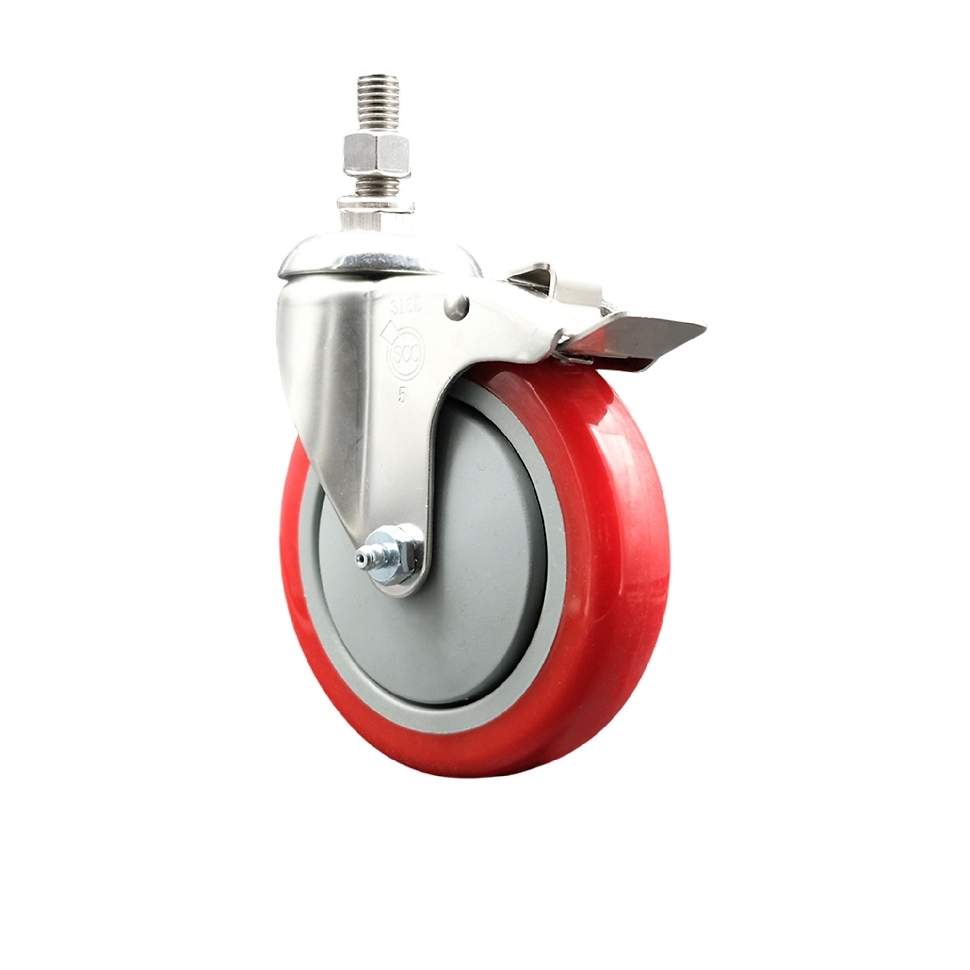 Service Caster, 5Inch x 1 1/4Inch Stem Caster, Wheel Diameter 5 in, Caster Type Swivel, Package (qty.) 1, Model SCC-SS316TSTTL20S514-PPUB-RED-121315