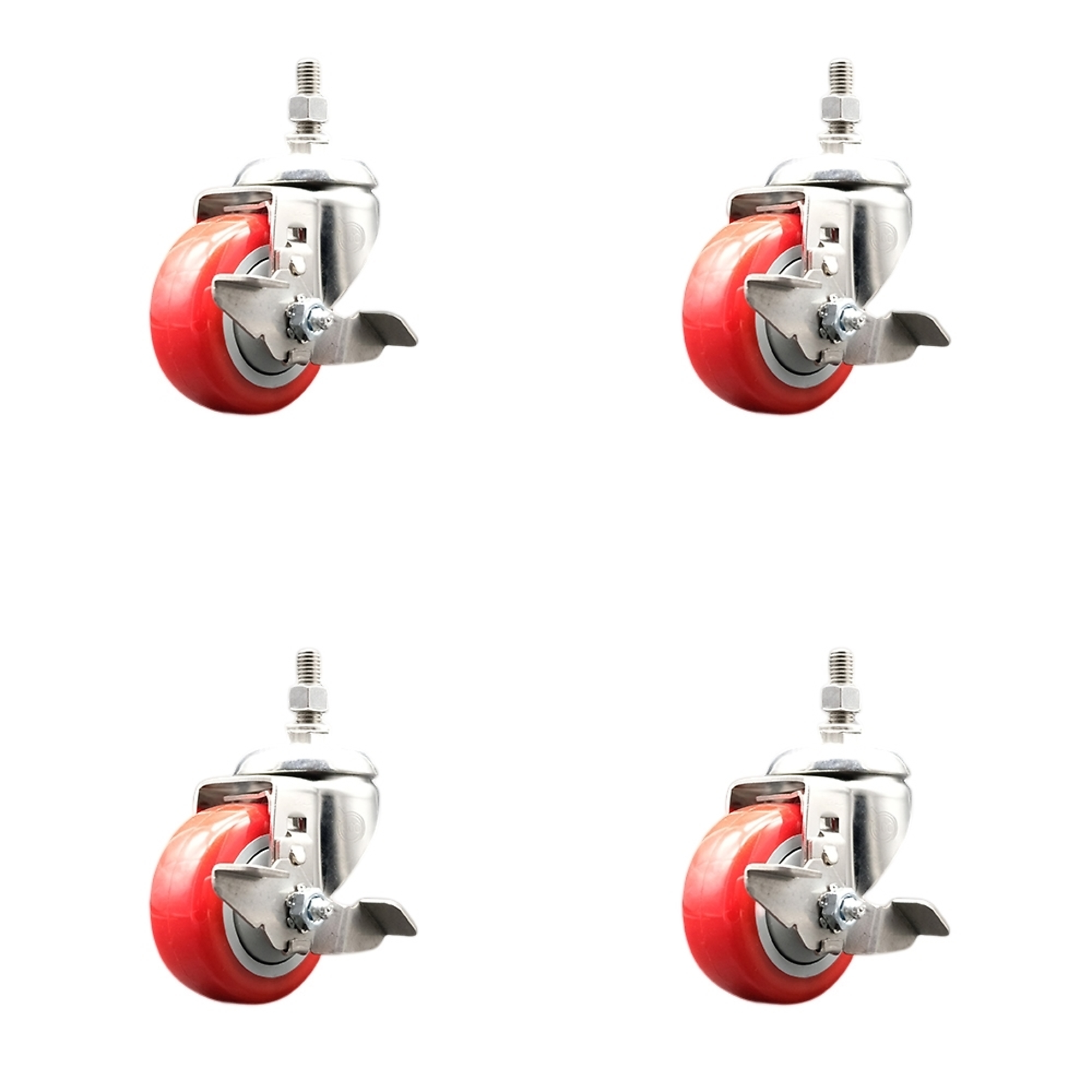 Service Caster, 3Inch x 1 1/4Inch Stem Casters, Wheel Diameter 3 in, Caster Type Swivel, Package (qty.) 4, Model SS316TS20S314-PPUB-RED-TLB-121315-4